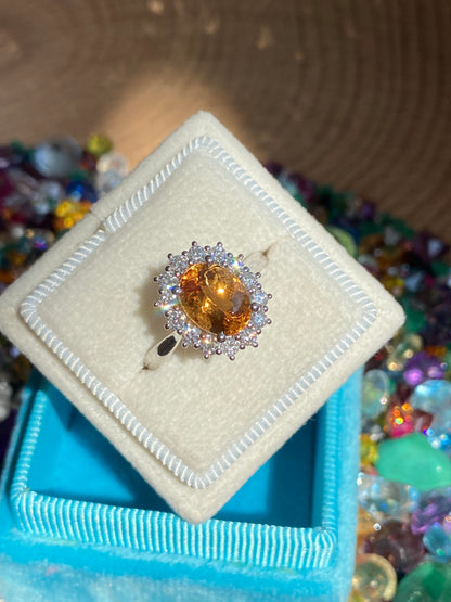 2.46 Carat Golden Topaz and Natural Diamond Ring in Platinum