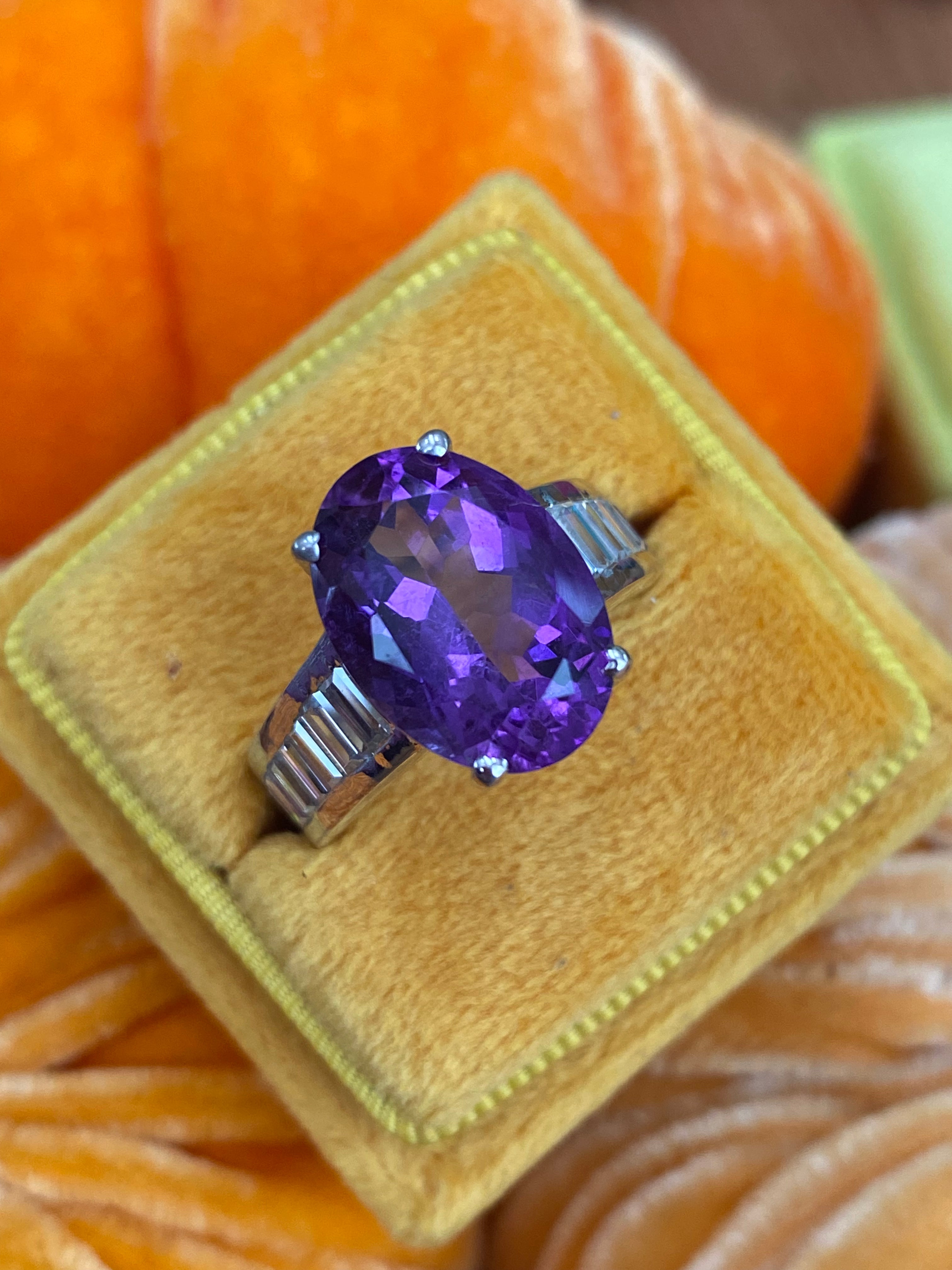 5.58ct Oval Cut Amethyst and 1.36ctw Moissanite Cocktail Ring in Sterling Silver
