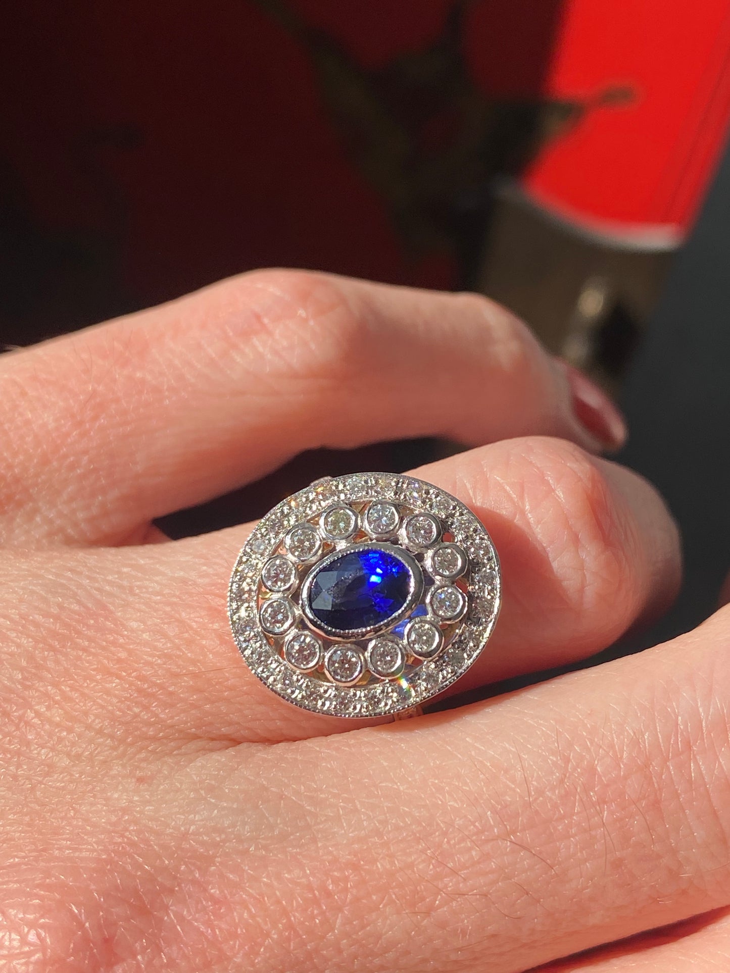 1.70 CTW Belle Époque Style Sapphire and Diamond Ring in 18ct Gold
