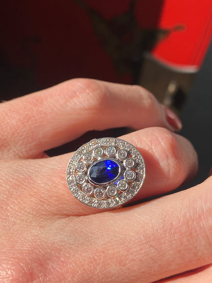 1.70 CTW Belle Époque Style Sapphire and Diamond Ring in 18ct Gold