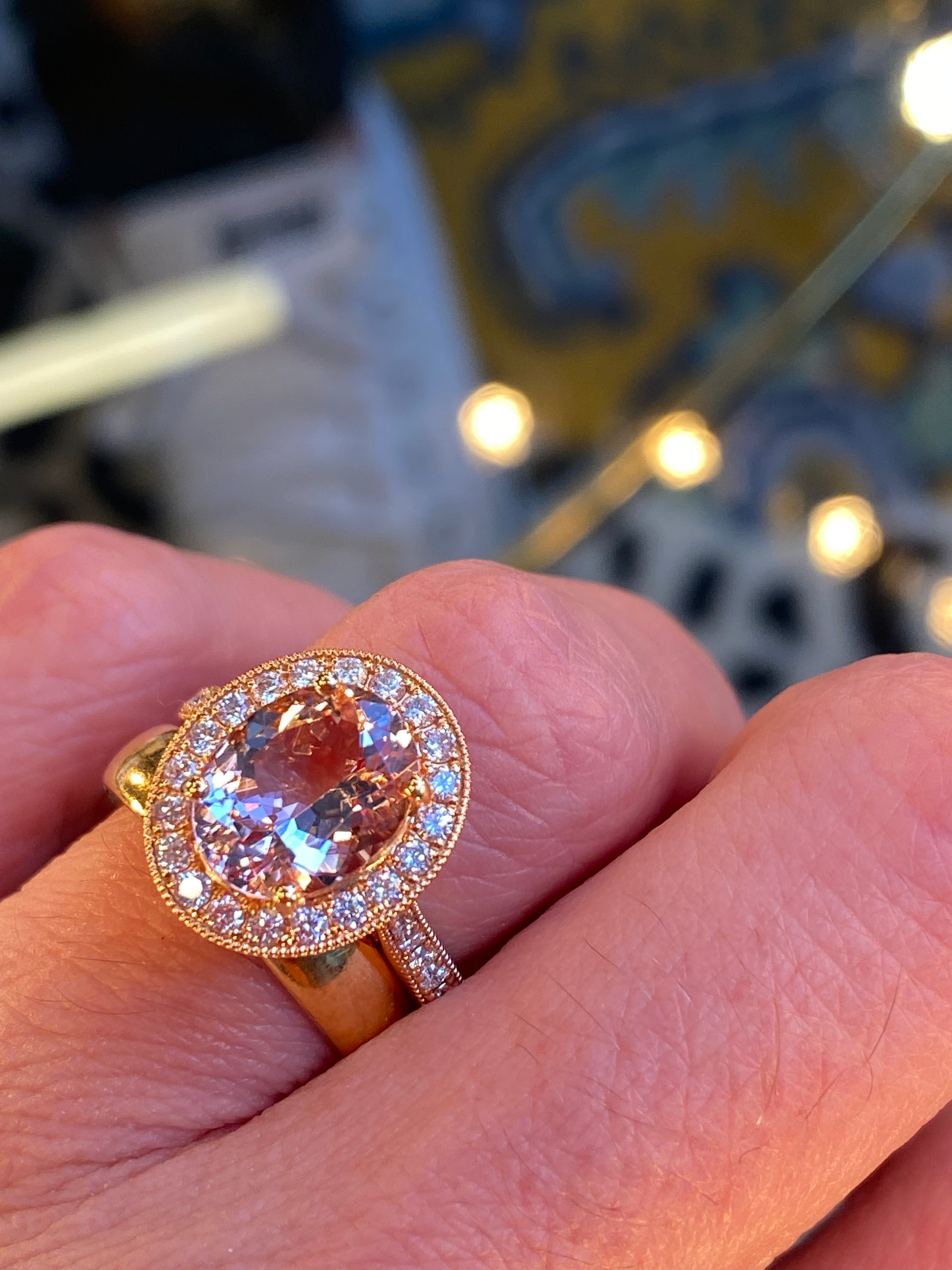 2.80 CTW Morganite and Natural Diamond Ring in 18ct Rose Gold