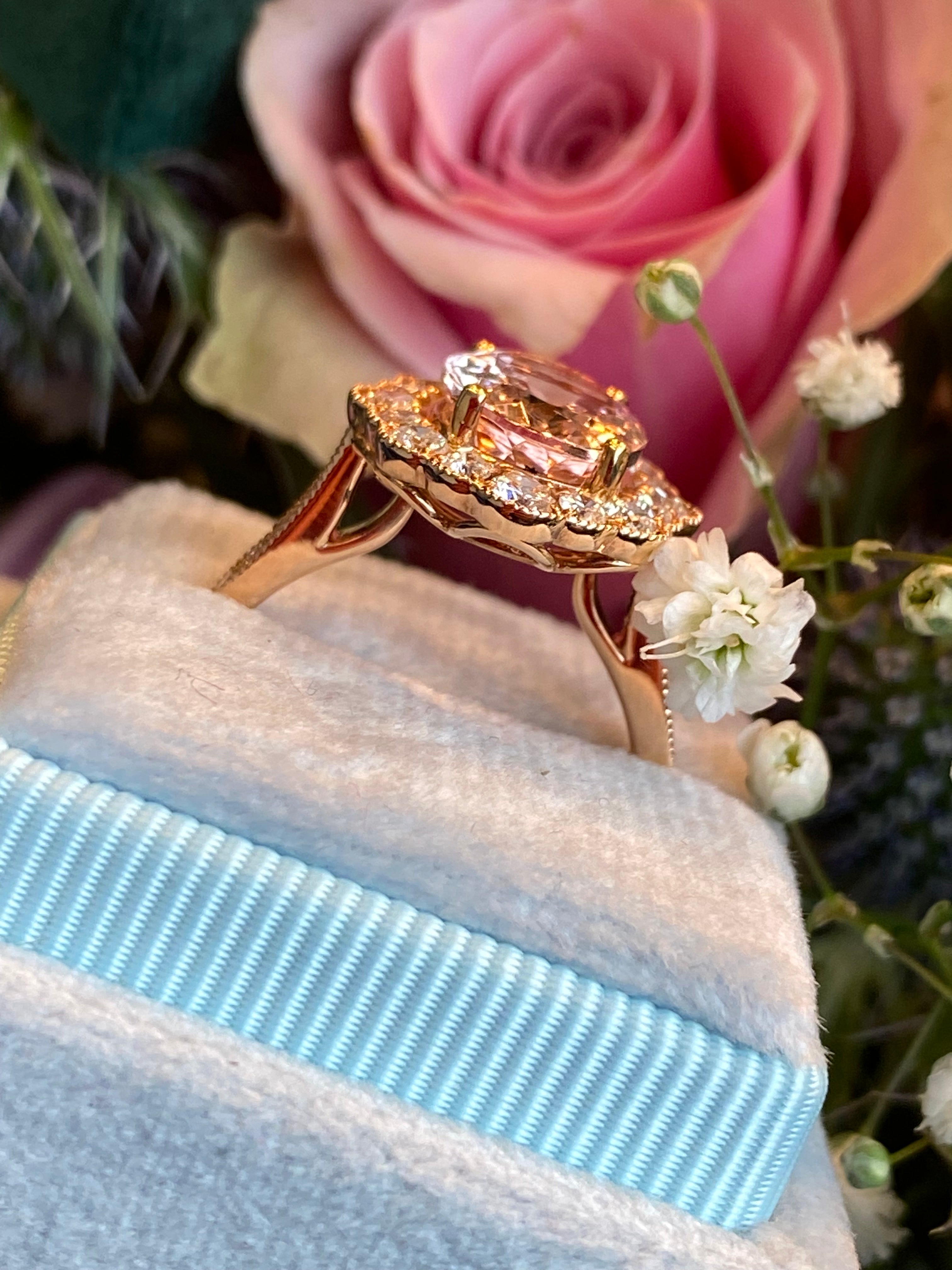 3.10 CTW Morganite and Natural Diamond Ring in 18ct Rose Gold