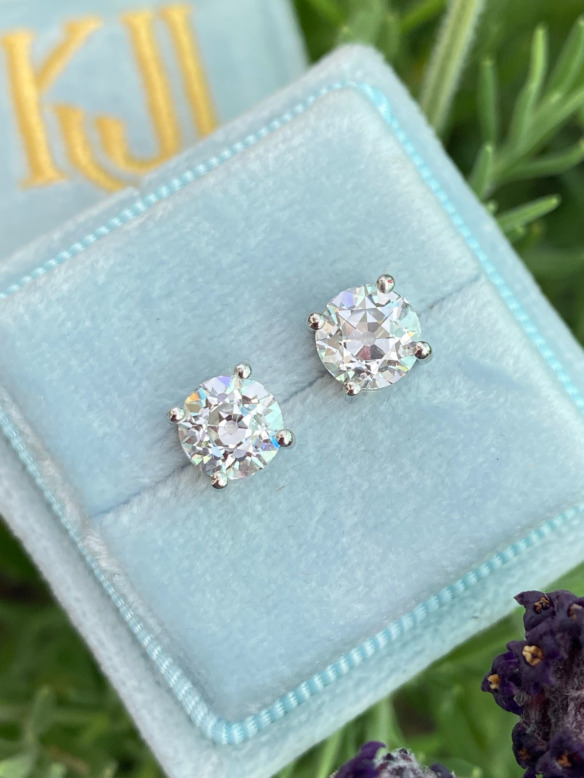 Heritage 2.00 CTW + Old Cut Lab Grown Diamond Solitaire Stud Earrings, at Least F Colour / VS Clarity