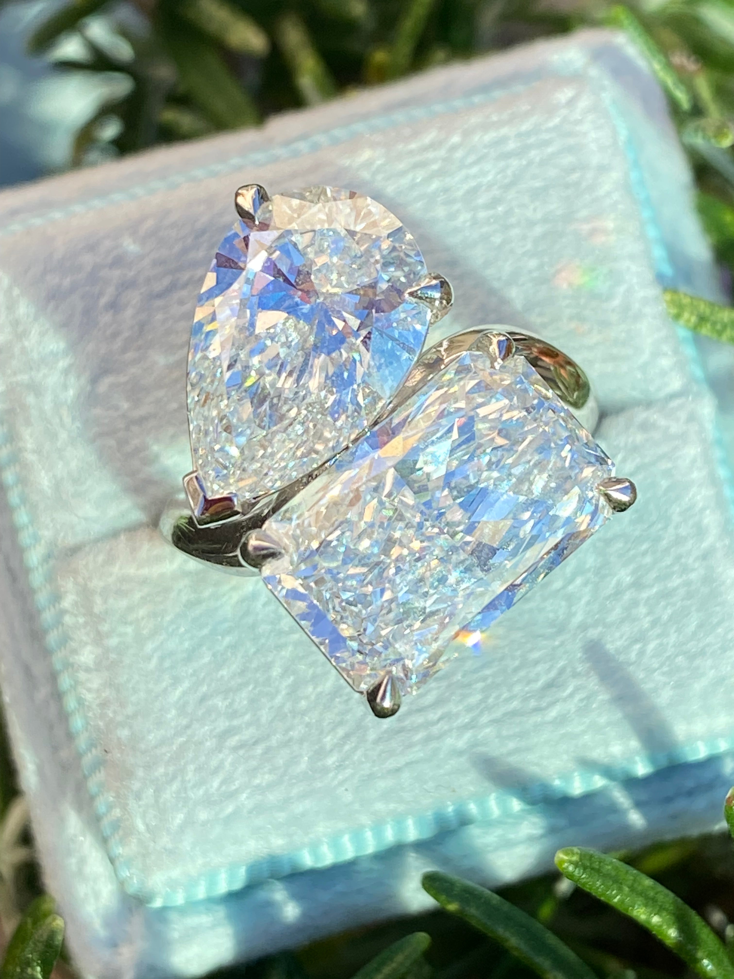 10.09 CTW Radiant and Pear Cut Lab Diamond Toi Et Moi Engagement Ring in Platinum