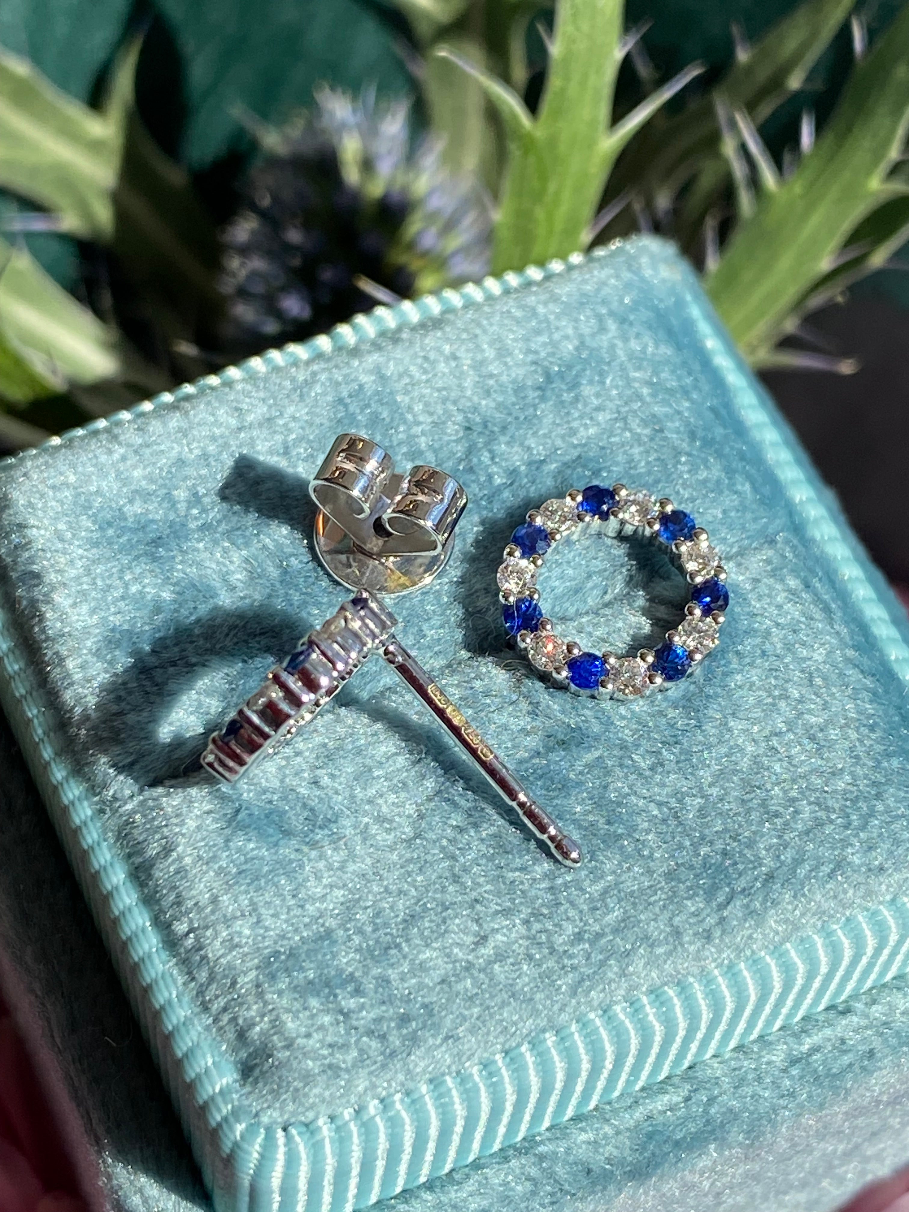 Sapphire and Diamond Stud Earrings in 18ct White Gold
