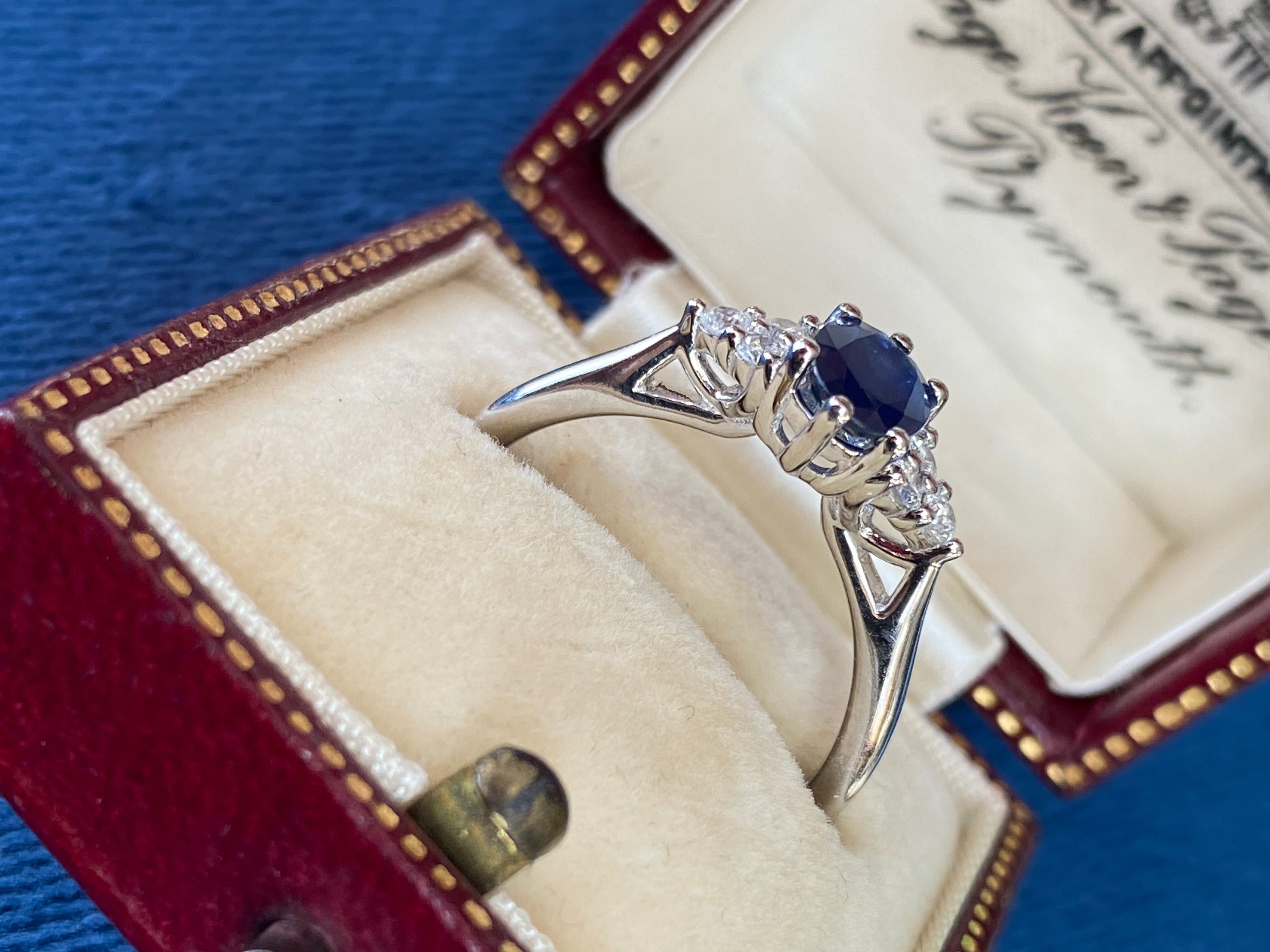 0.95 CTW Sapphire and Natural Diamond Trefoil Three Stone Style Ring in Platinum