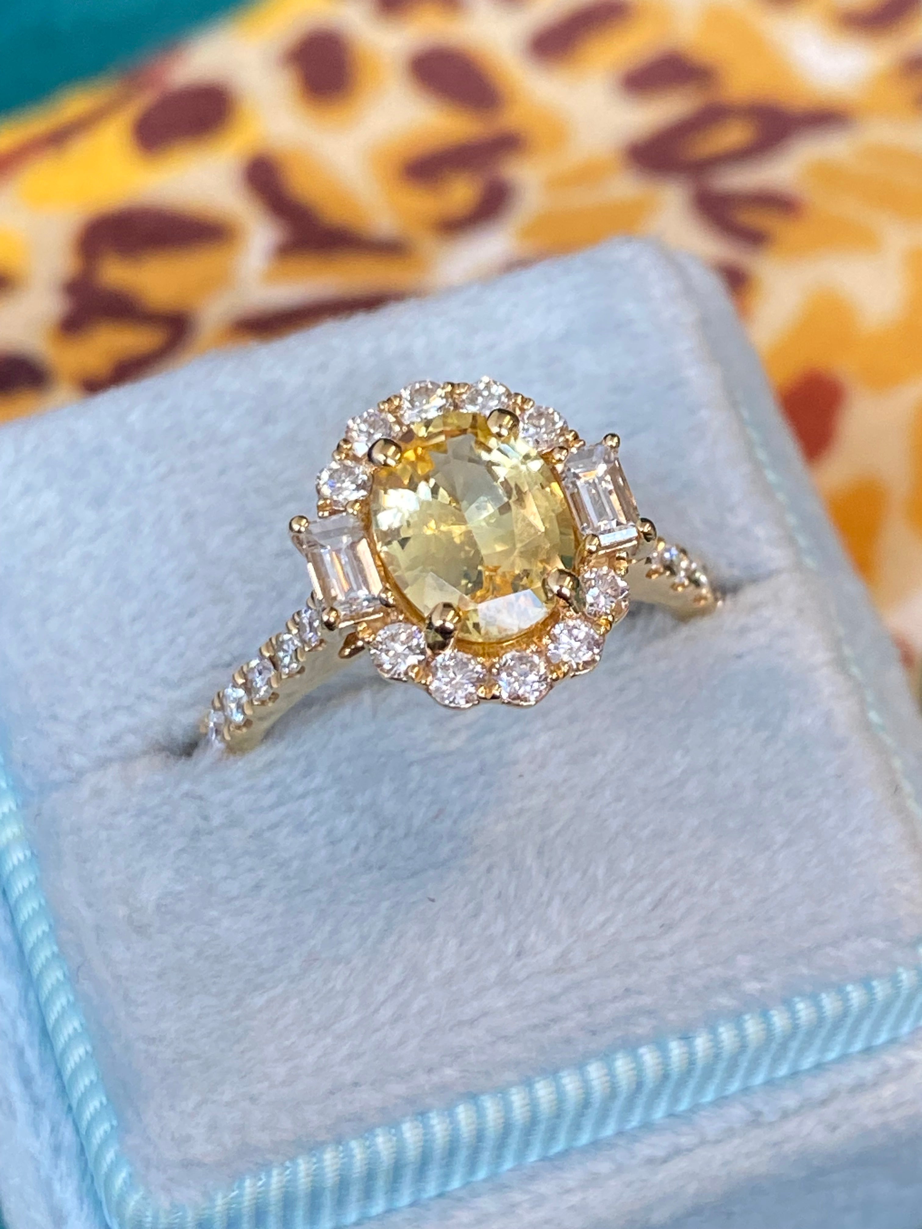 2.44 CTW Yellow Sapphire and Natural Diamond Halo Ring in 18ct Yellow Gold