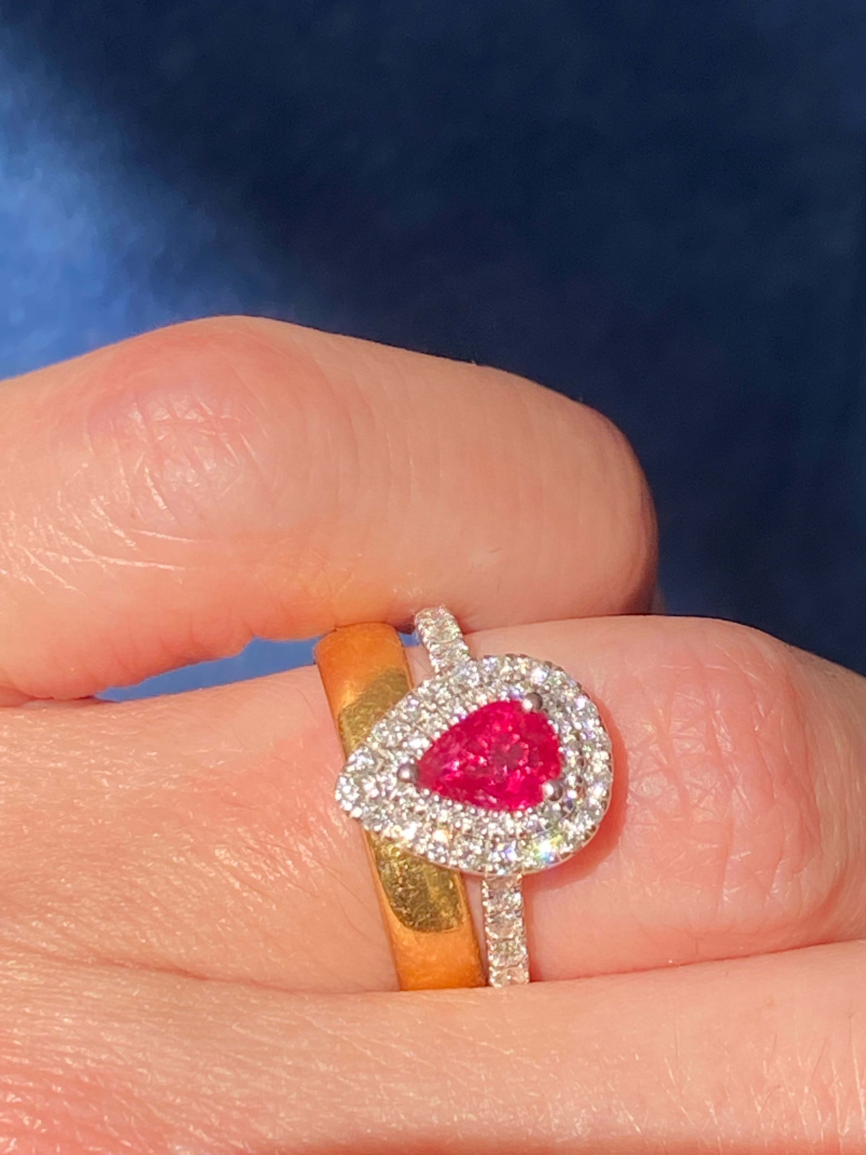 1.16 CTW Pear Cut Ruby and Natural Diamond Ring in Platinum