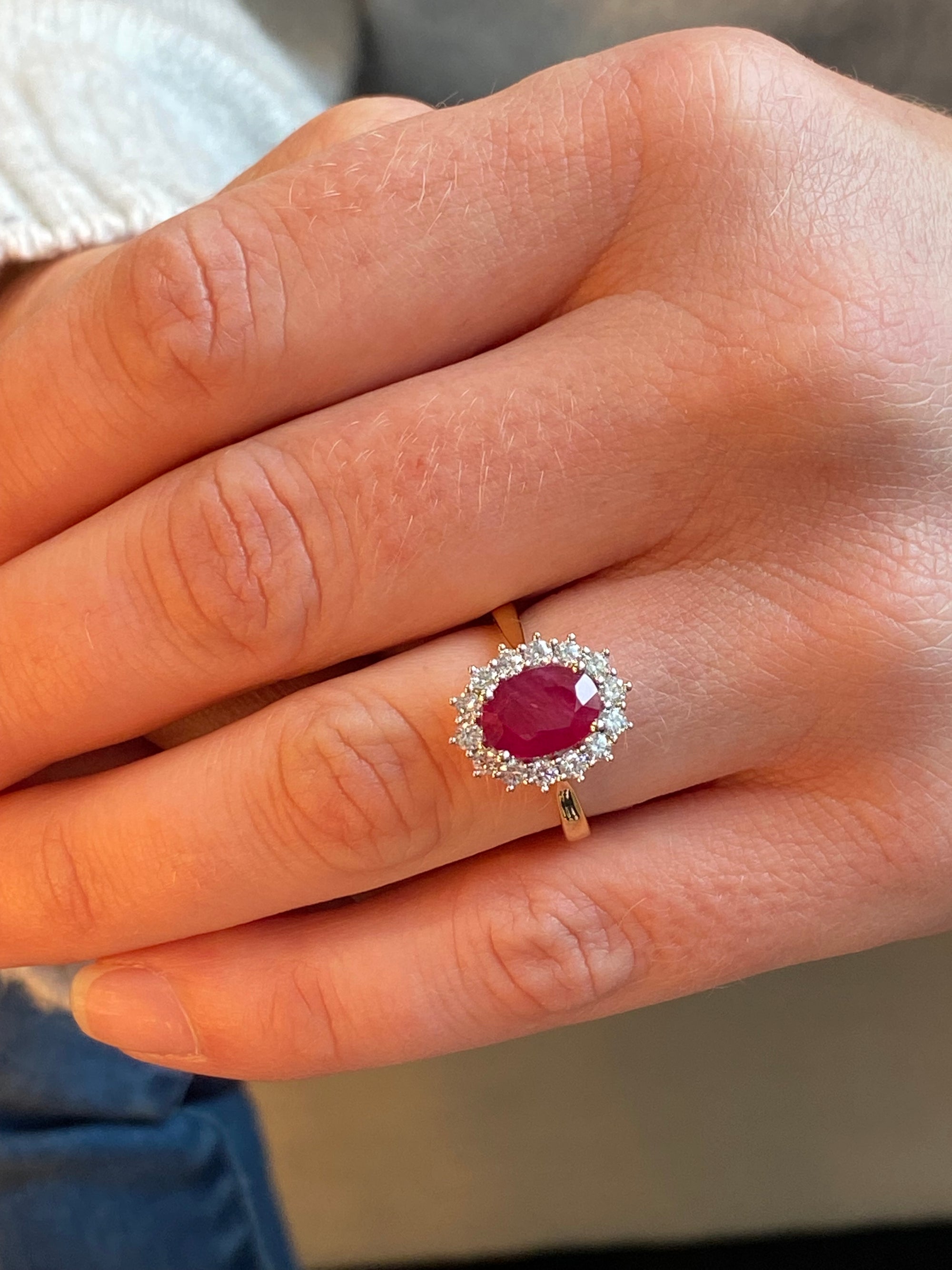 2.95ctw Oval-Cut Ruby and Natural Diamond Halo Ring in Platinum and 18ct Yellow Gold