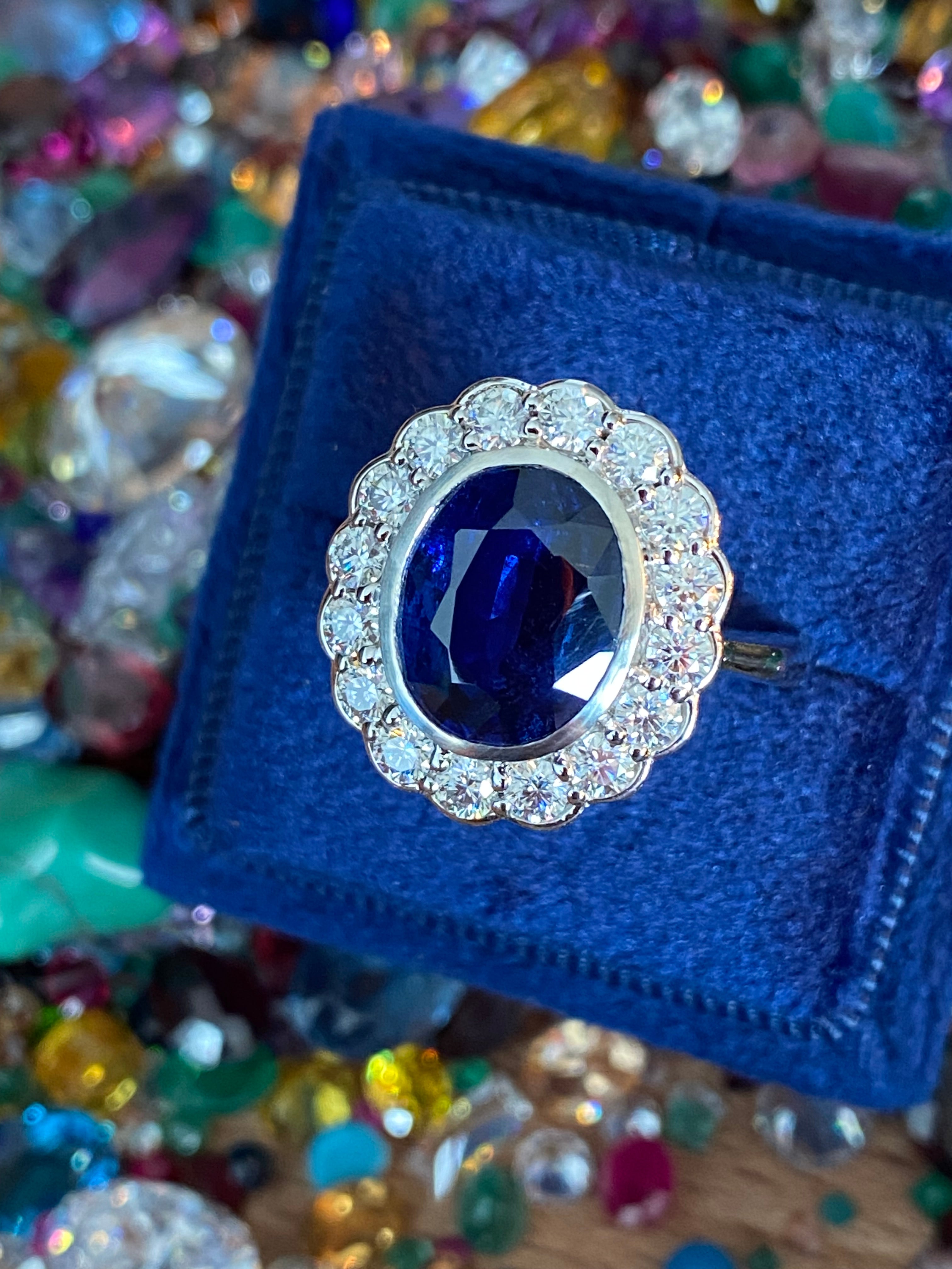 5.40 CTW Oval Cut Kyanite and Moissanite Halo Ring in Sterling Silver