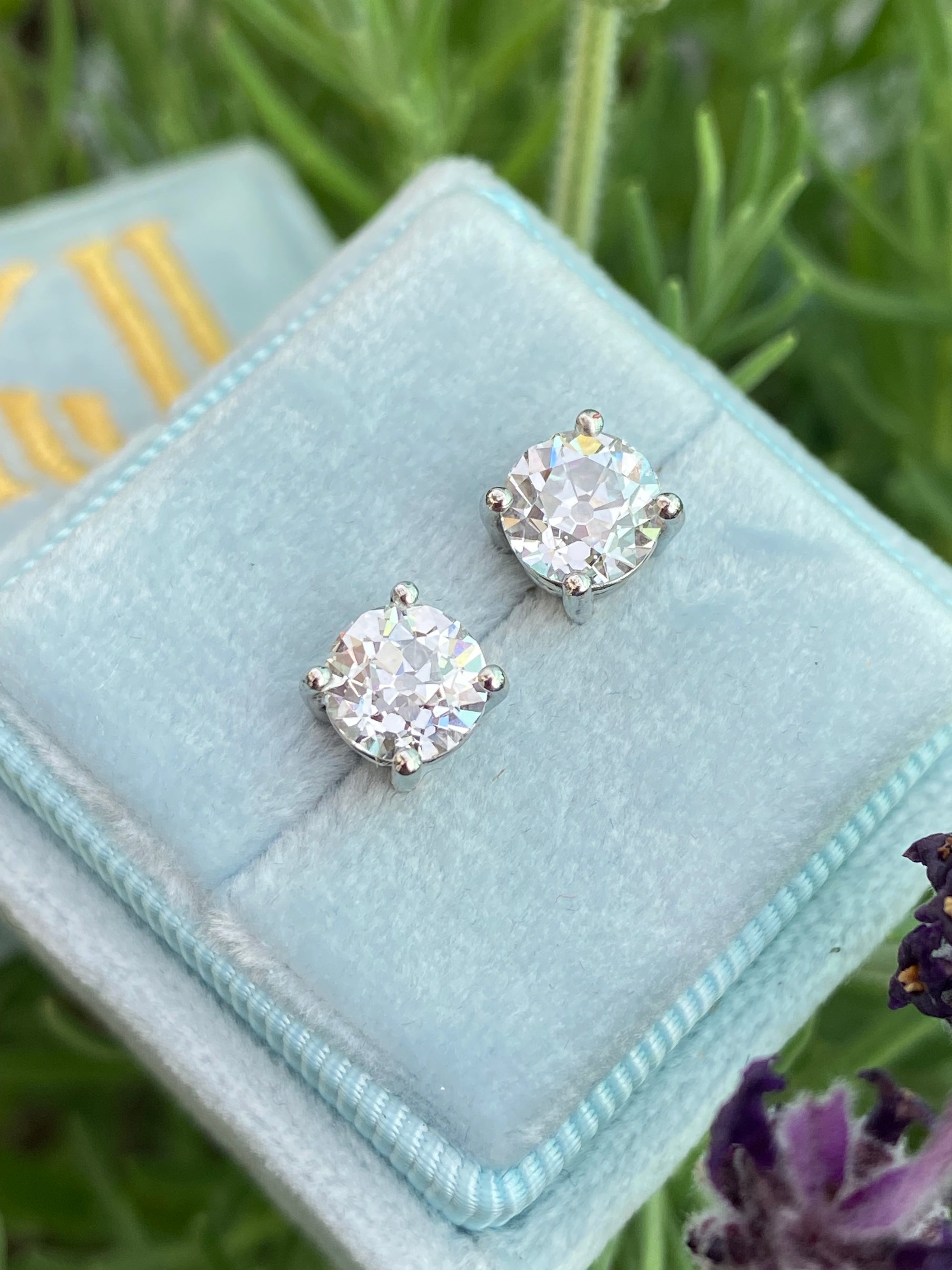 Heritage 2.00 CTW + Old Cut Lab Grown Diamond Solitaire Stud Earrings, at Least F Colour / VS Clarity