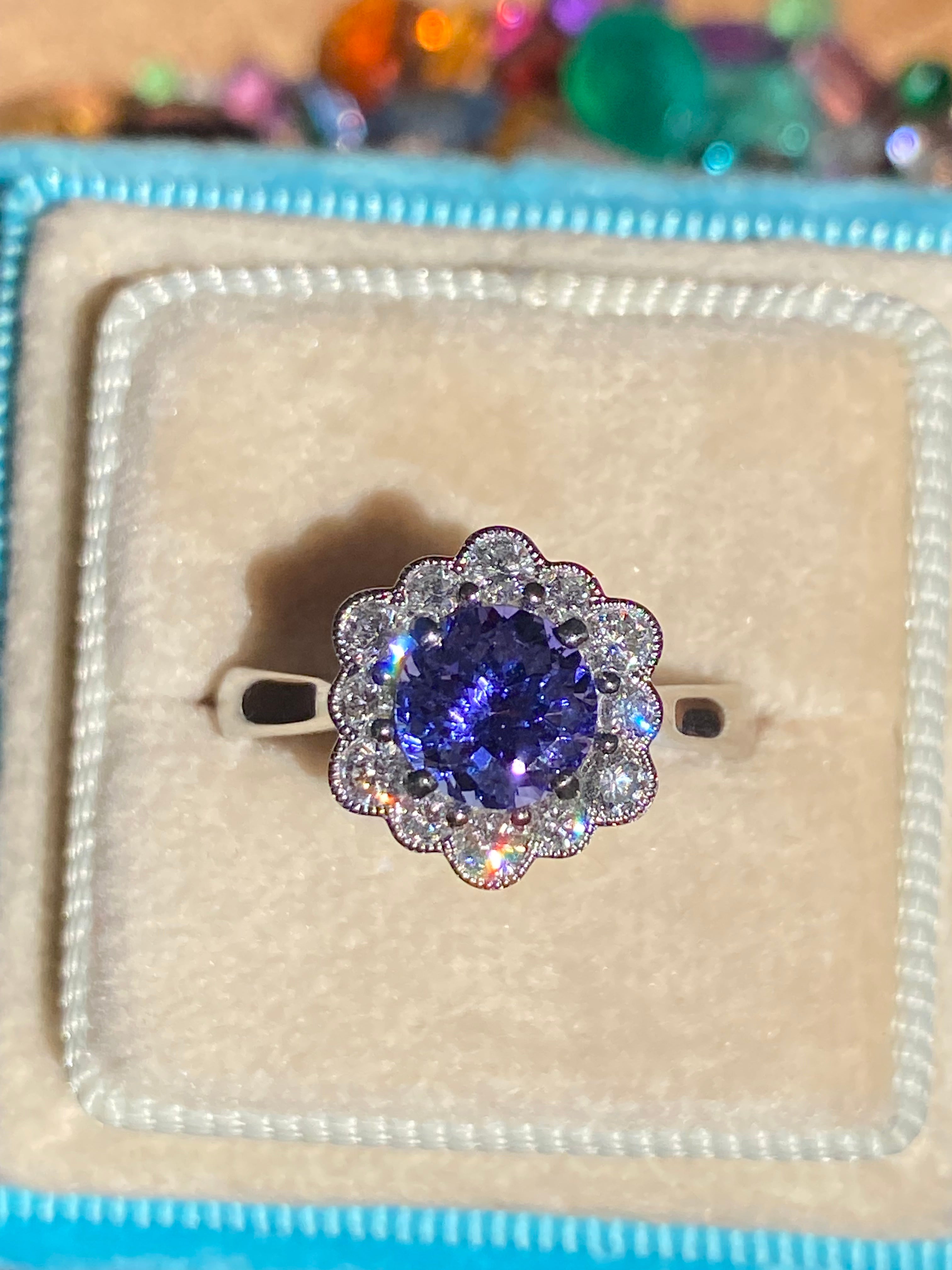 1.80 CTW Tanzanite and Natural Diamond Ring in Platinum