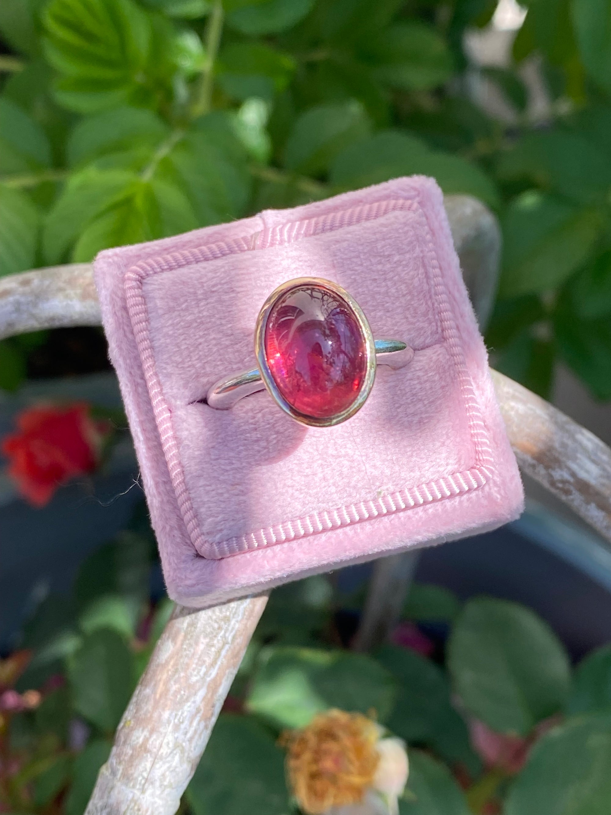 Cabochon Cut Pink Tourmaline Ring in Sterling Silver and 18ct Yellow Gold