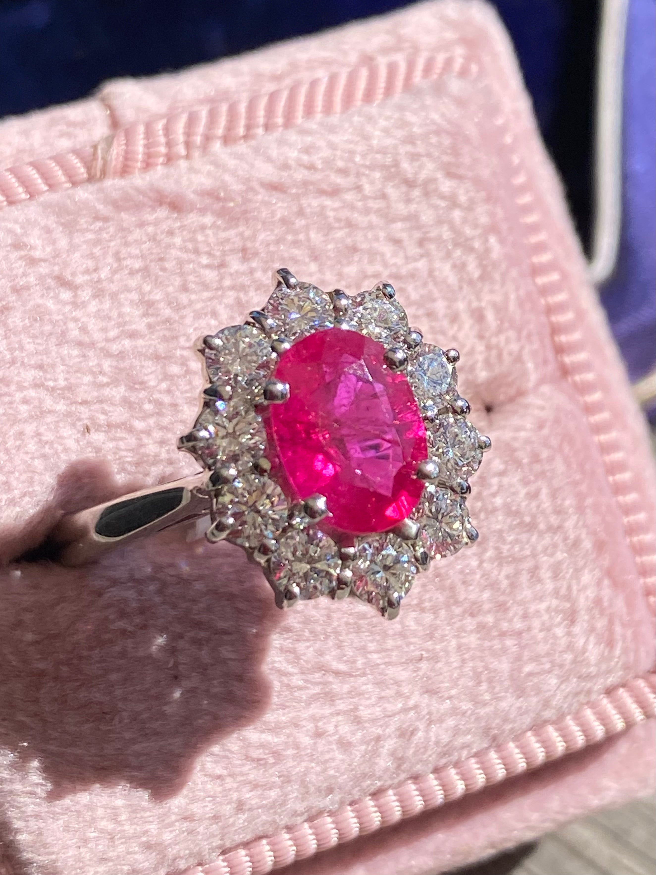 2.08 CTW Oval-Cut Ruby and Natural Diamond Halo Ring in Platinum