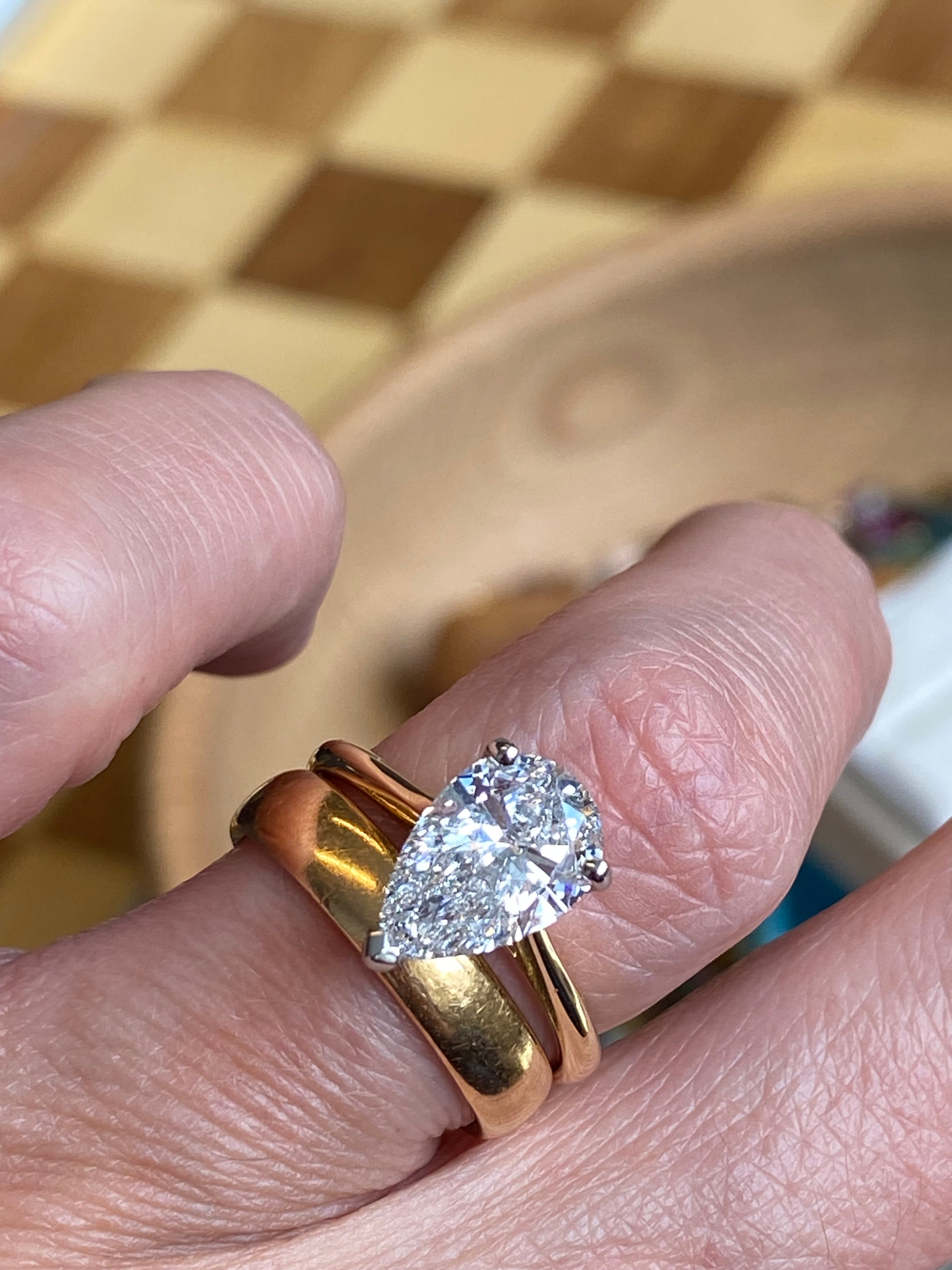 Heritage 2.00 CT + Lab Grown Pear Cut Diamond Solitaire Engagement Ring, at Least E Colour / VVS Clarity