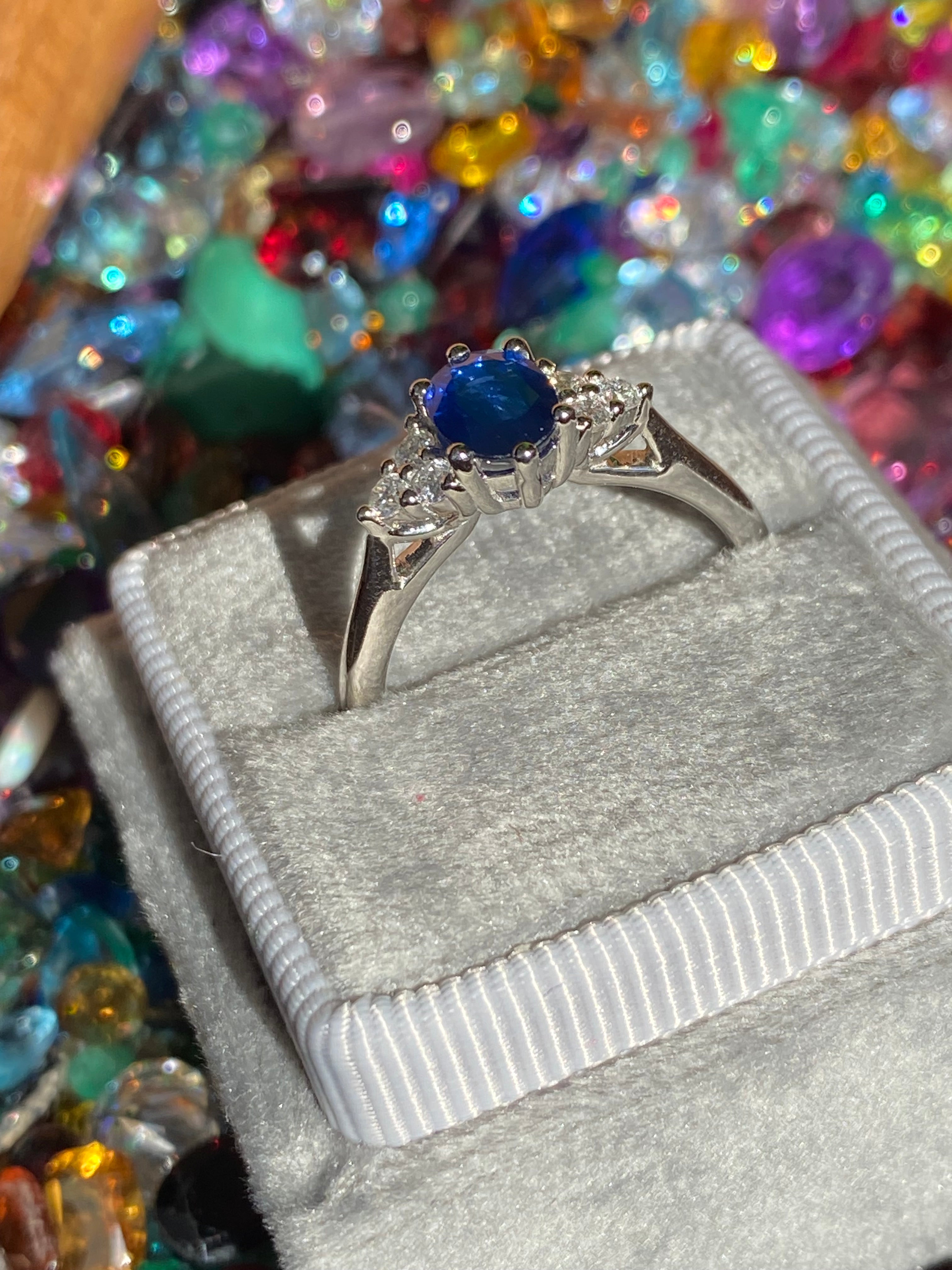 0.95 CTW Sapphire and Natural Diamond Trefoil Three Stone Style Ring in Platinum