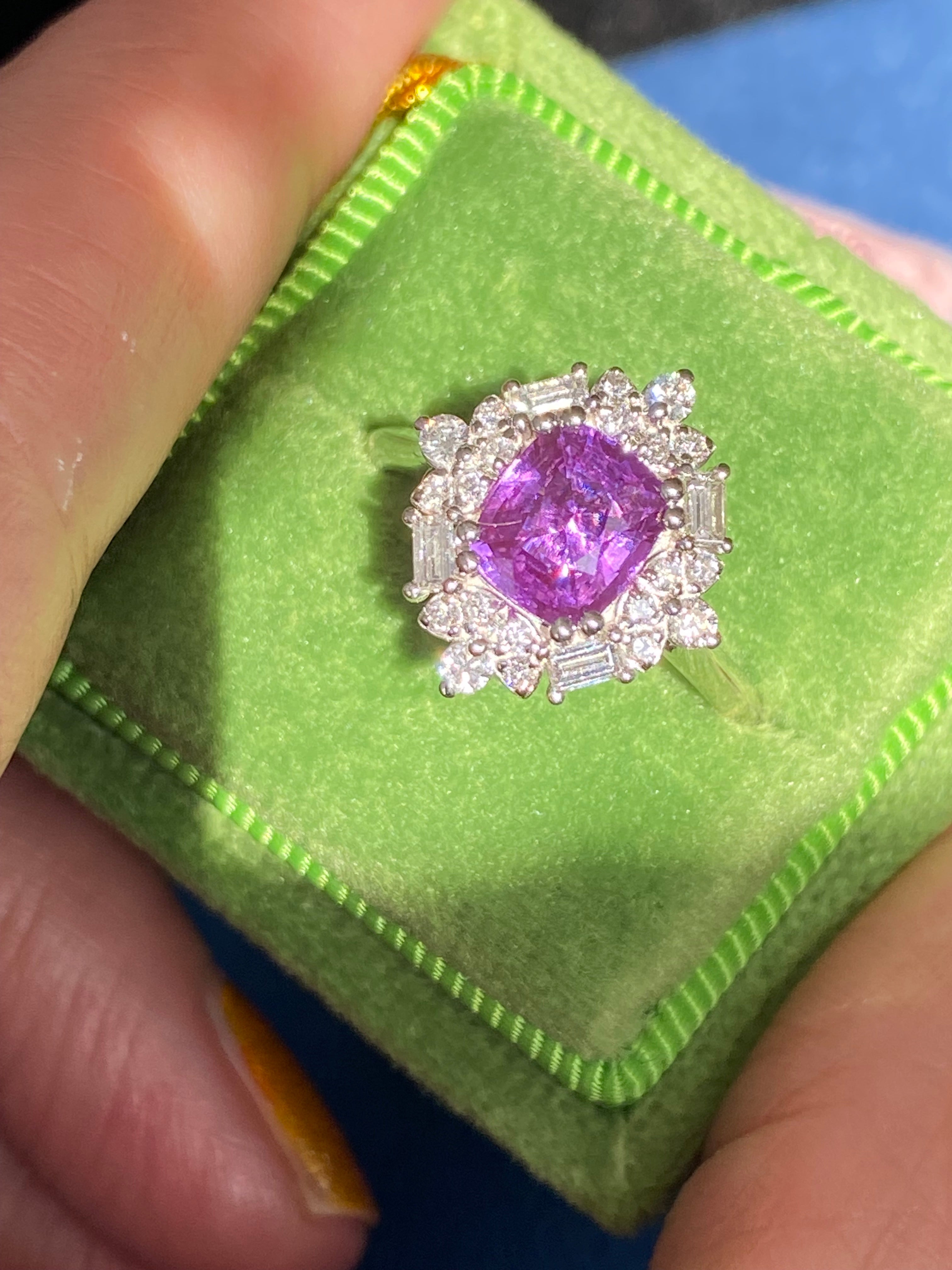 1.20 Carat Purple Sapphire and 0.41ctw Natural Diamond Halo Ring in Platinum