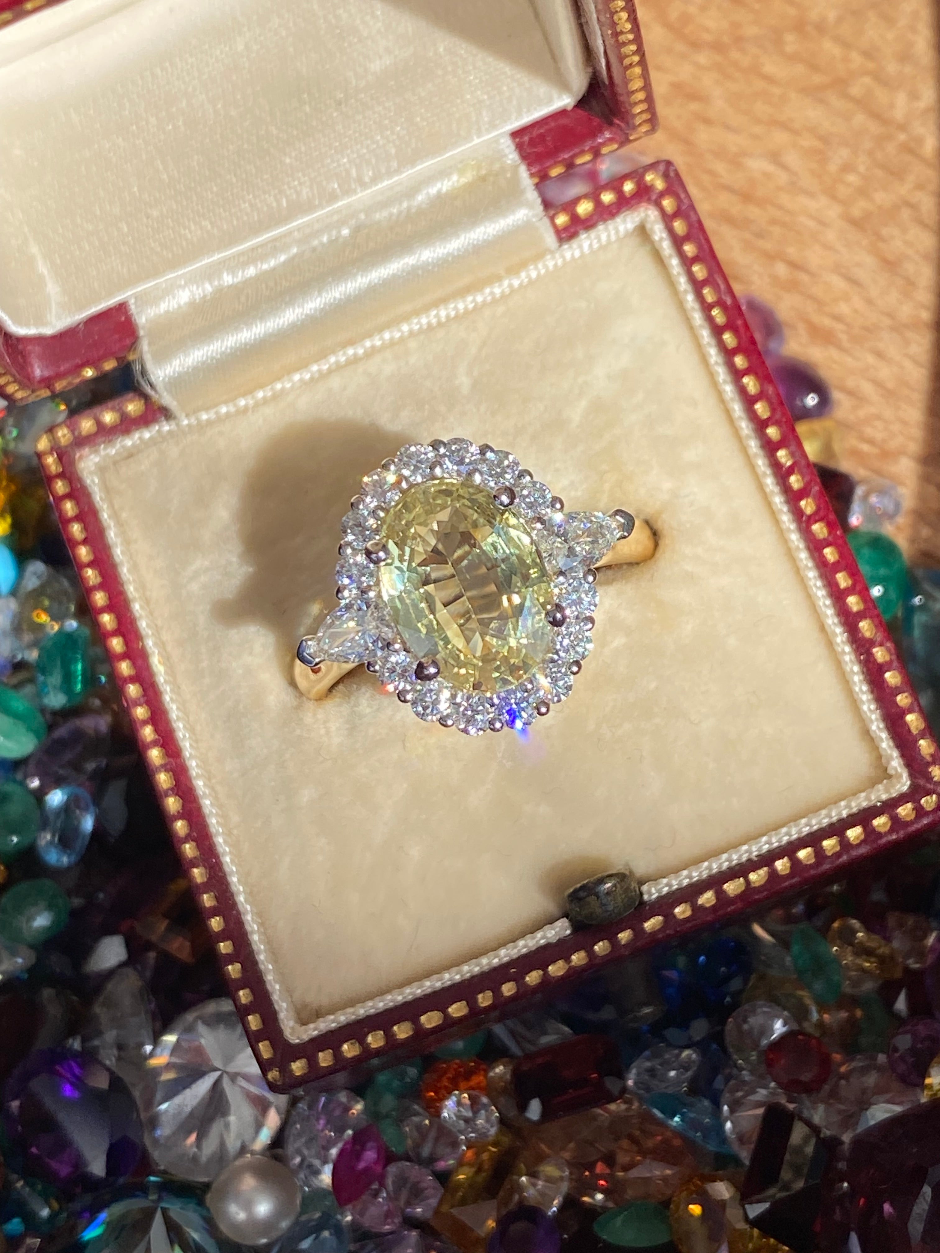 3.73 CTW Yellow Sapphire and Natural Diamond Ring in Platinum and 18ct Yellow Gold