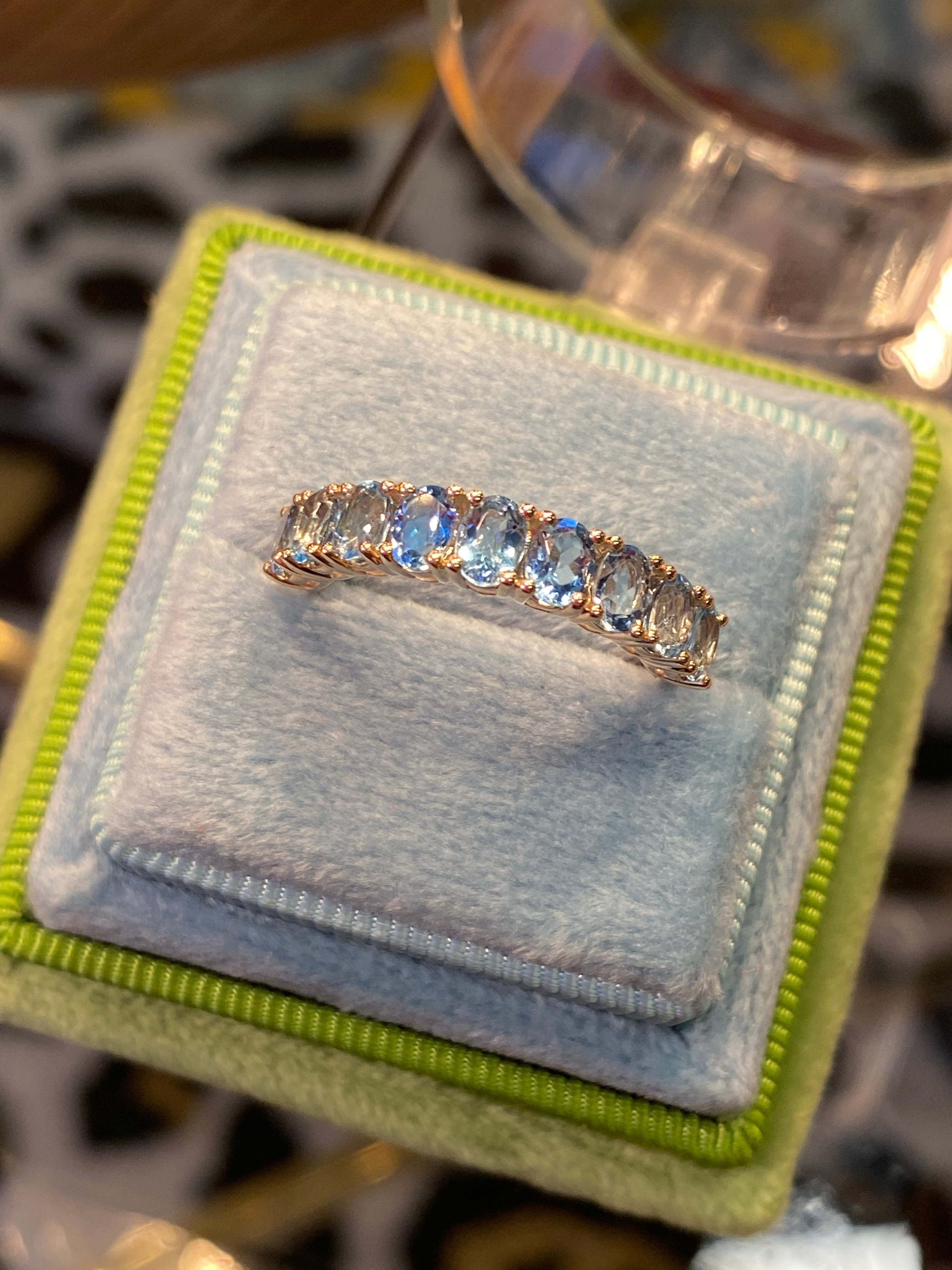 Beautiful 1.42 CTW Aquamarine Eternity Ring in 9ct Yellow Gold