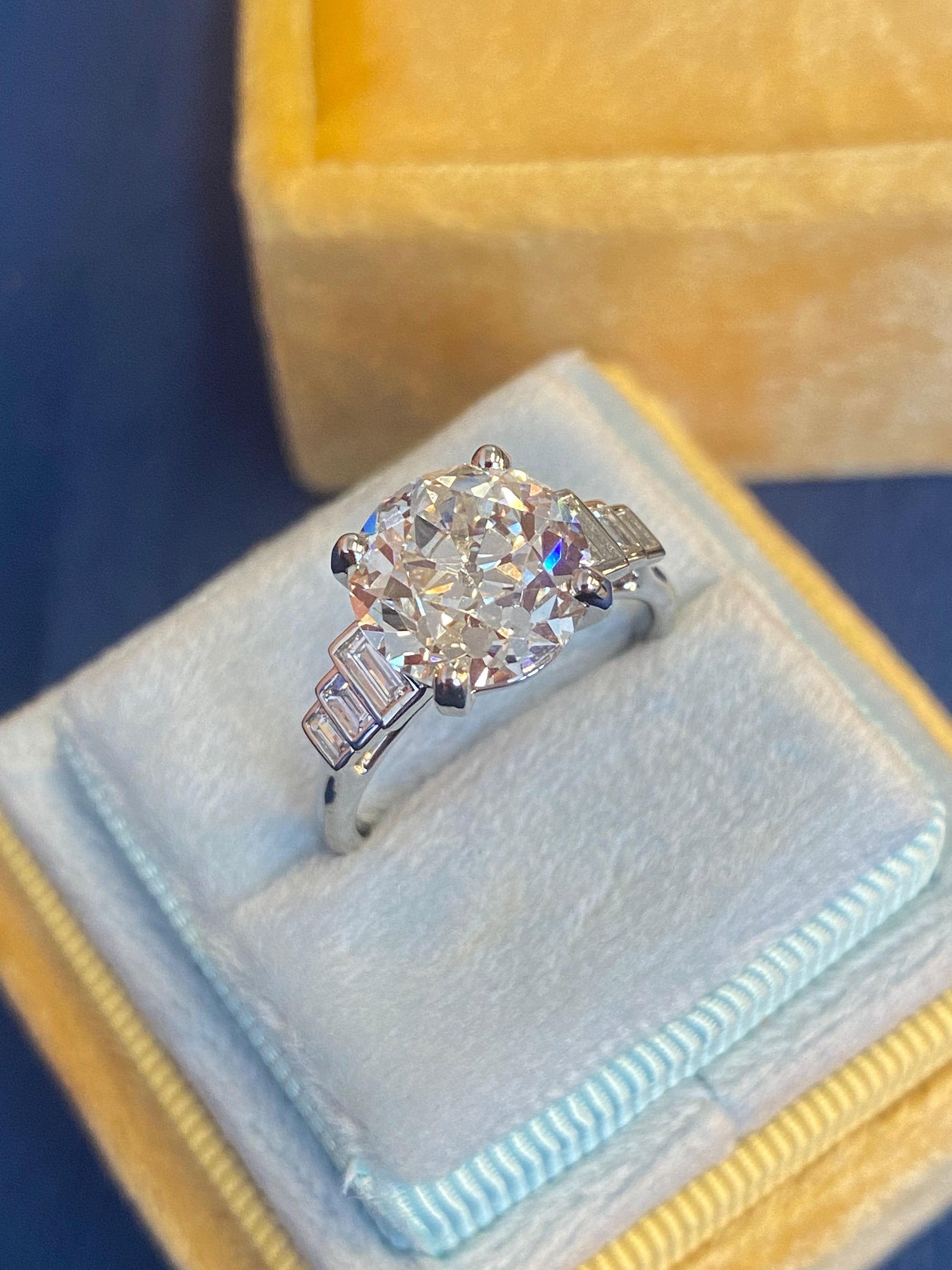 Heritage 4.00 CTW + Old Cut Lab Grown Diamond Art Deco Design Solitaire Engagement Ring, at Least F Colour / VS Clarity