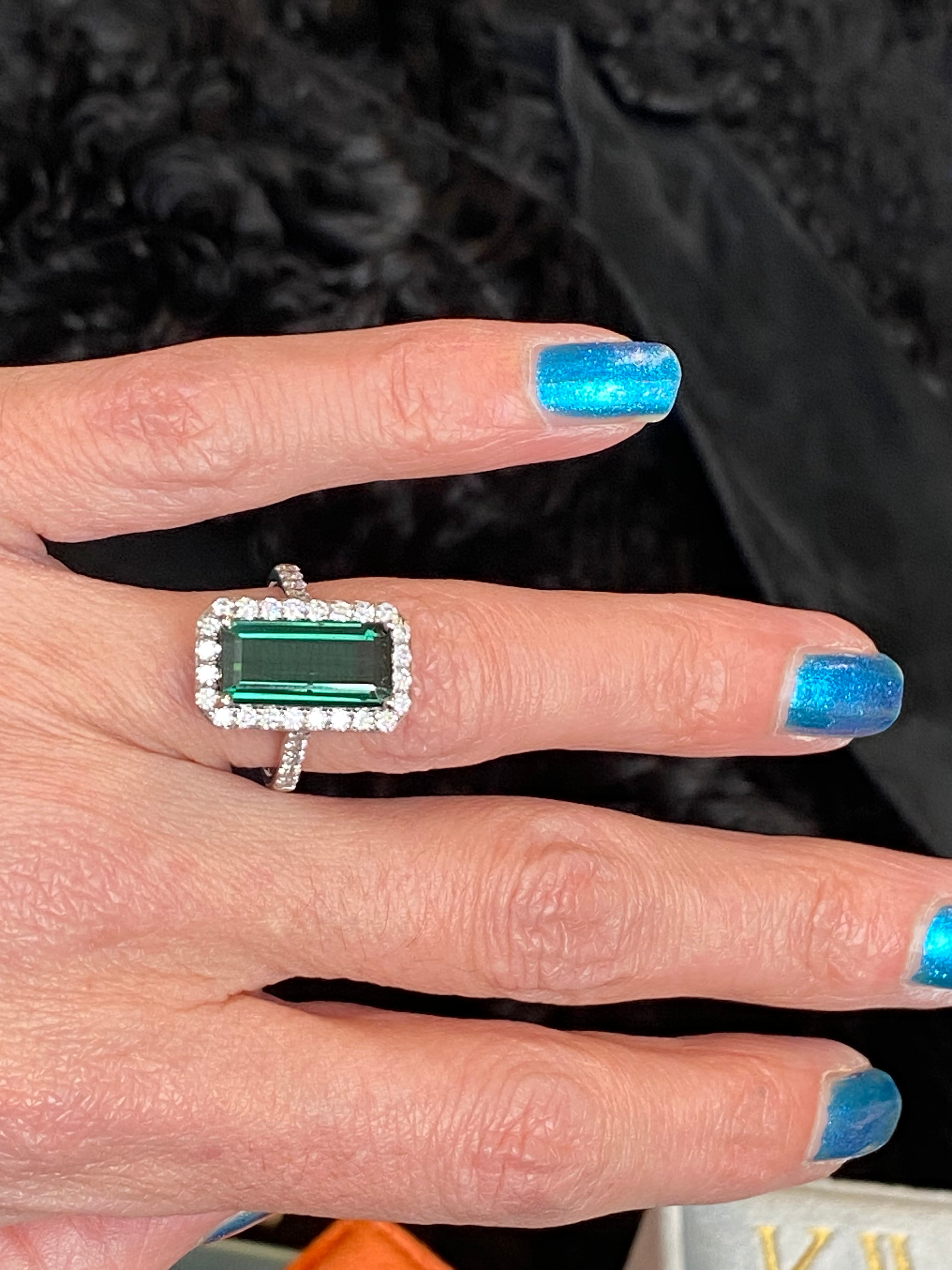 5.28 CTW Emerald Cut Green Tourmaline and Natural Diamond Ring in Platinum