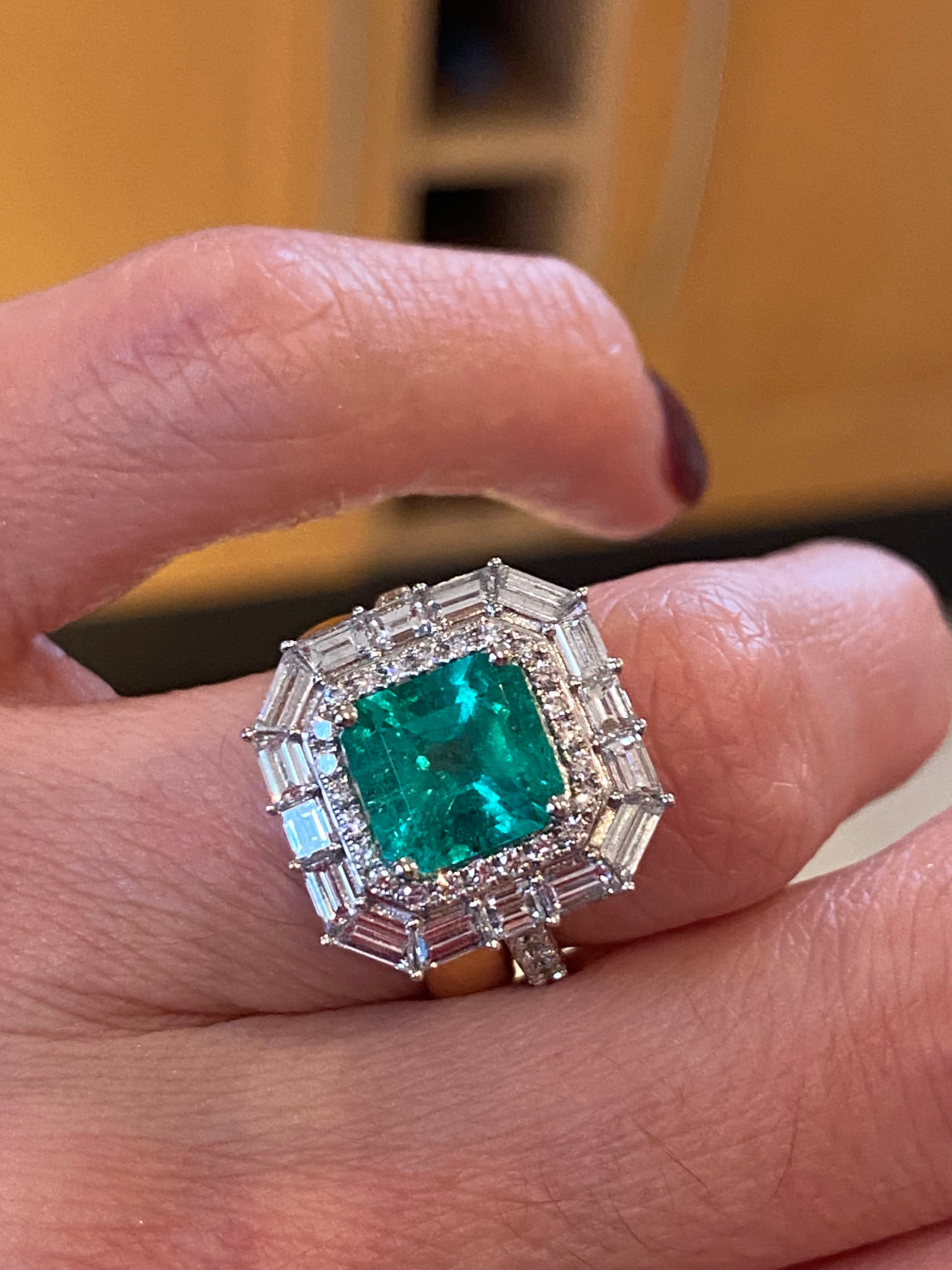 Masterpiece 2.34 Carat Colombian Emerald and 1.67ctw Natural Diamond Ring in Platinum
