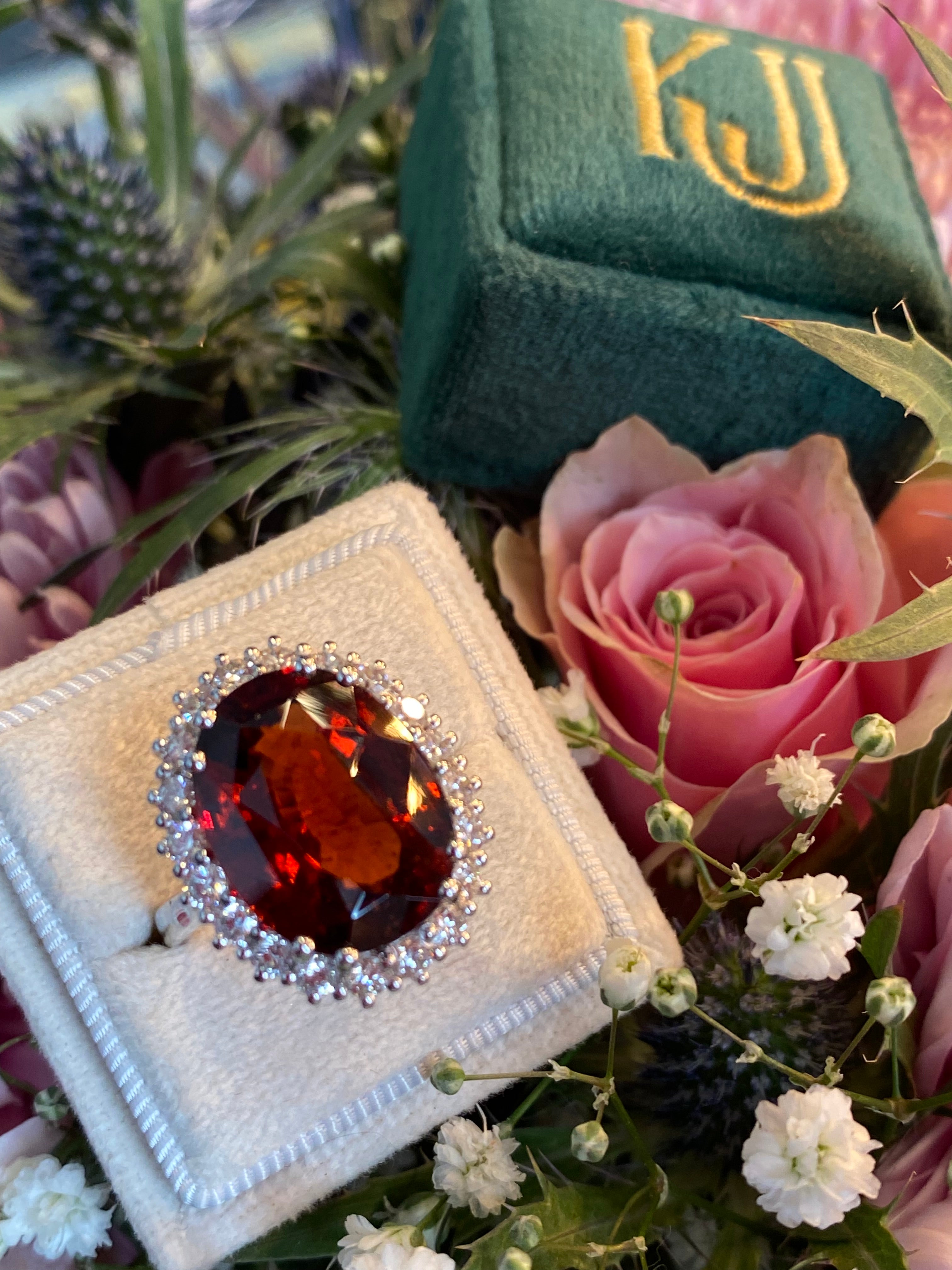 10.41 Carat Hessonite Garnet and Diamond Ring in 18ct White Gold