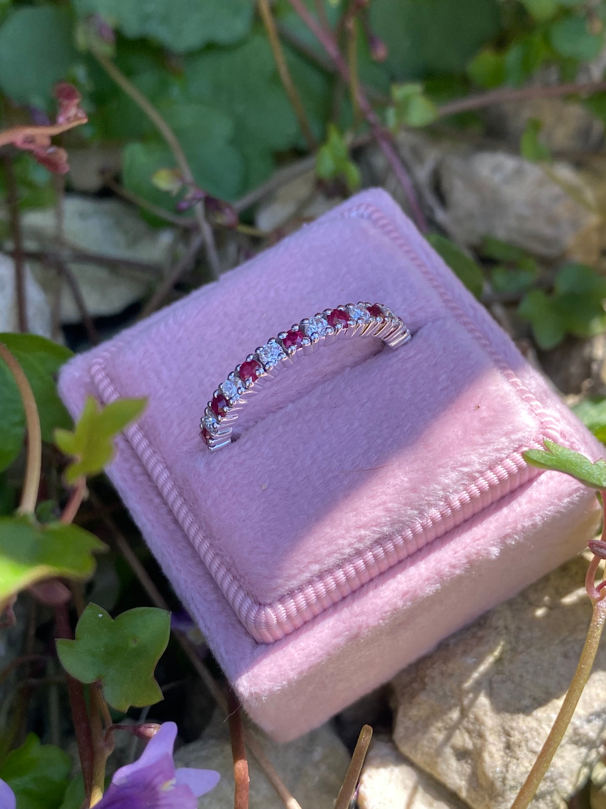 0.47ctw Natural Ruby and Moissanite Eternity Stacking Ring