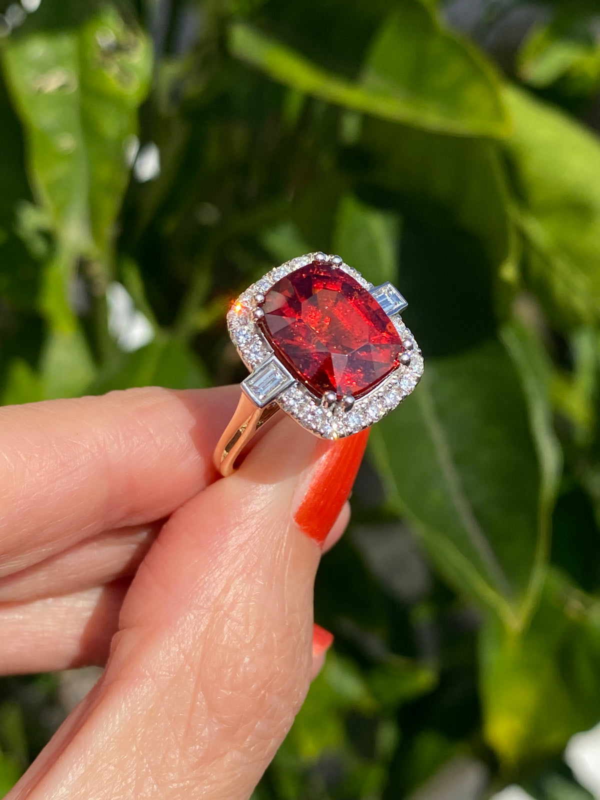 7.36 Carat Hessonite Garnet and Natural Diamond Ring in 18ct Gold