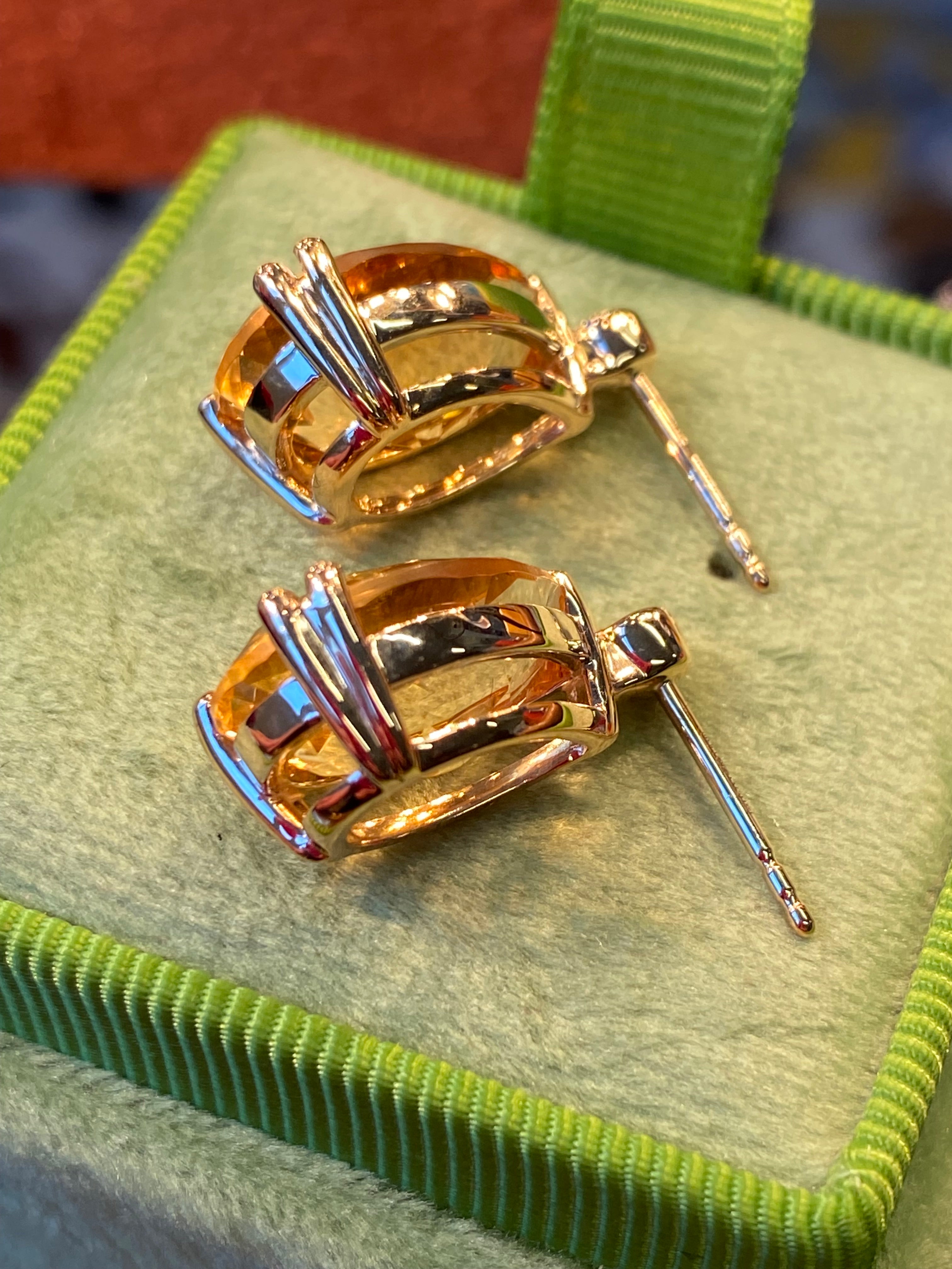 11.37 Carat Citrine and Natural Diamond Earrings in 9ct Yellow Gold