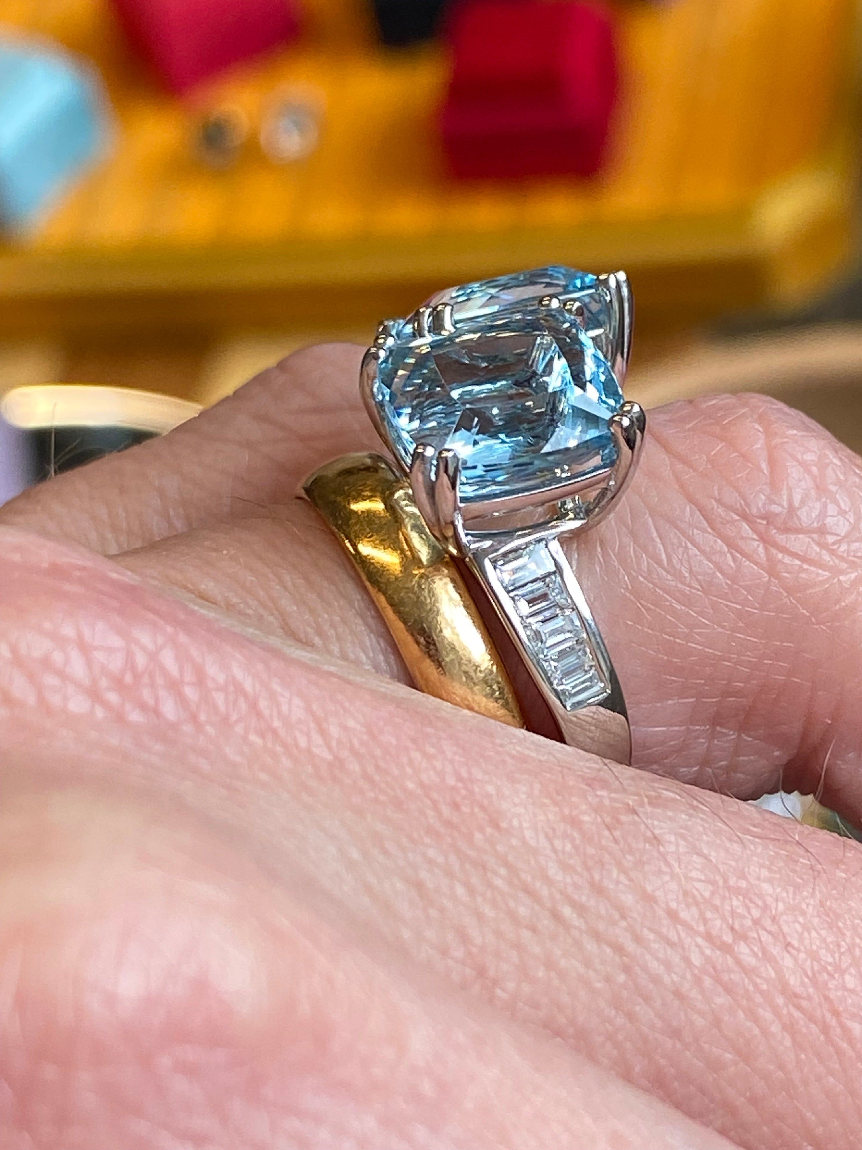 9.67 CTW Aquamarine and Natural Diamond Toi et Moi Ring in Platinum