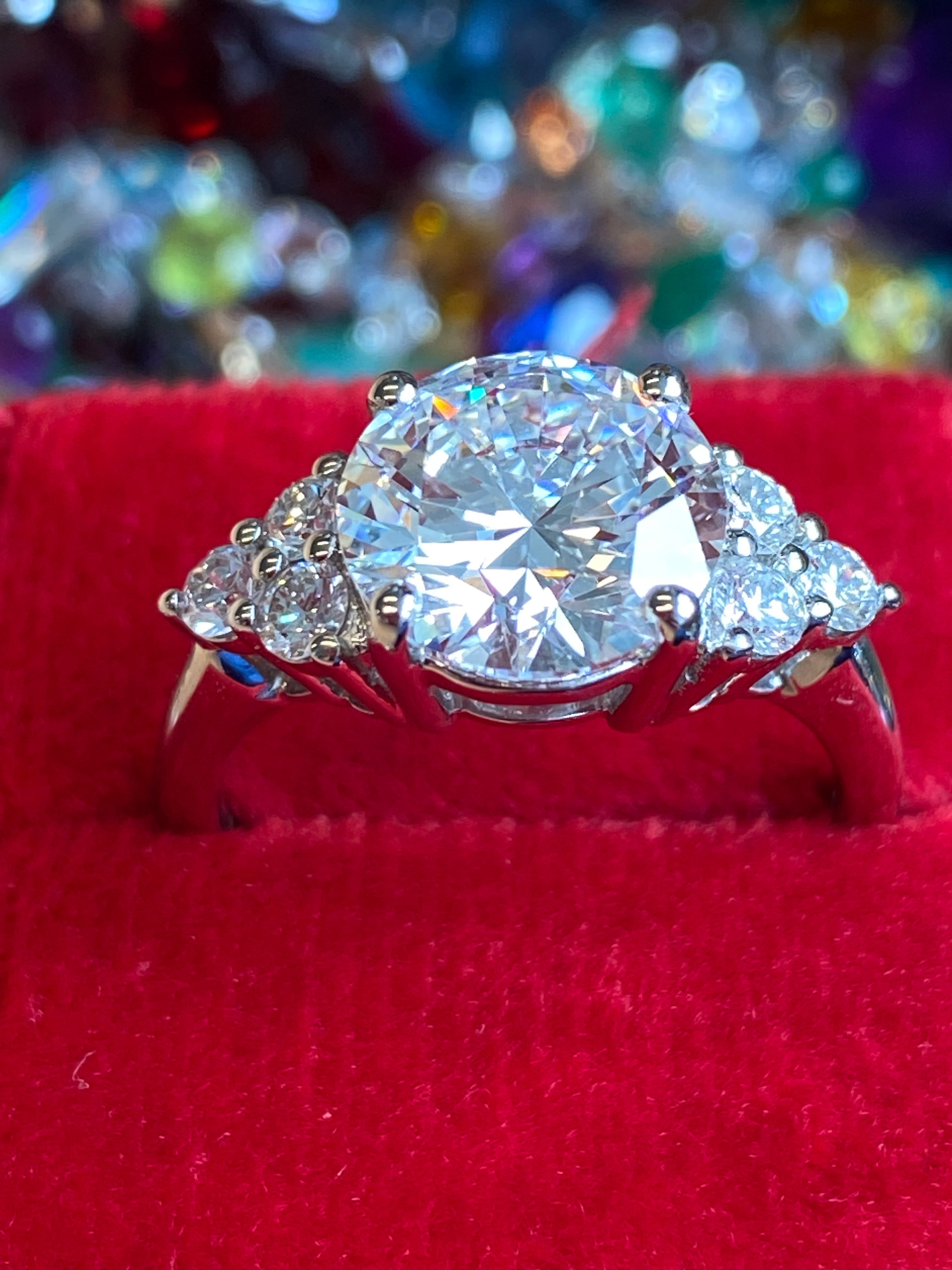 3.39 Carat Round Brilliant Cut D Colour VS1 Lab Diamond Trefoil Three Stone Ring in Platinum