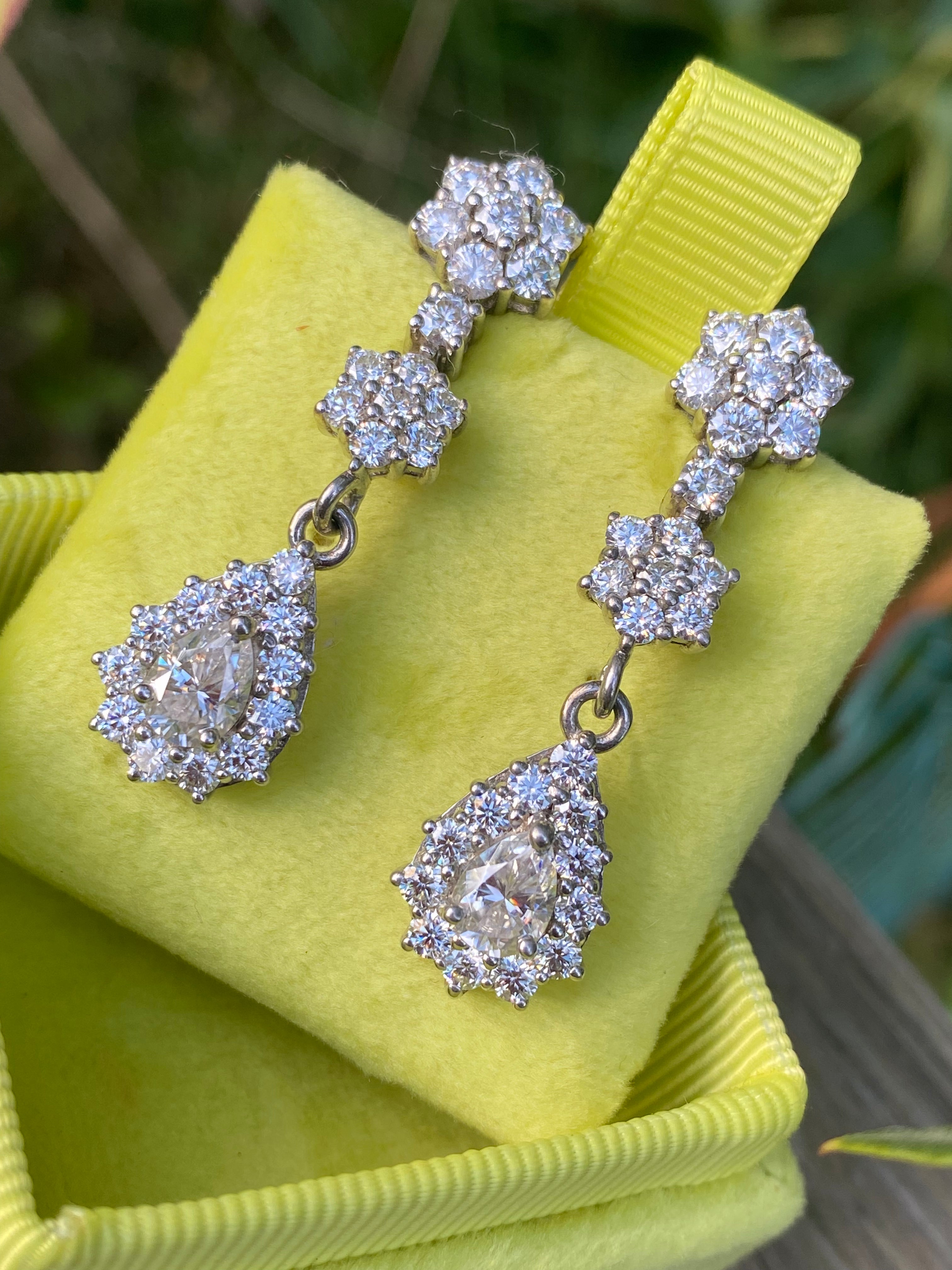 7.38 CTW Pear Cut Moissanite Drop Earrings in Sterling Silver