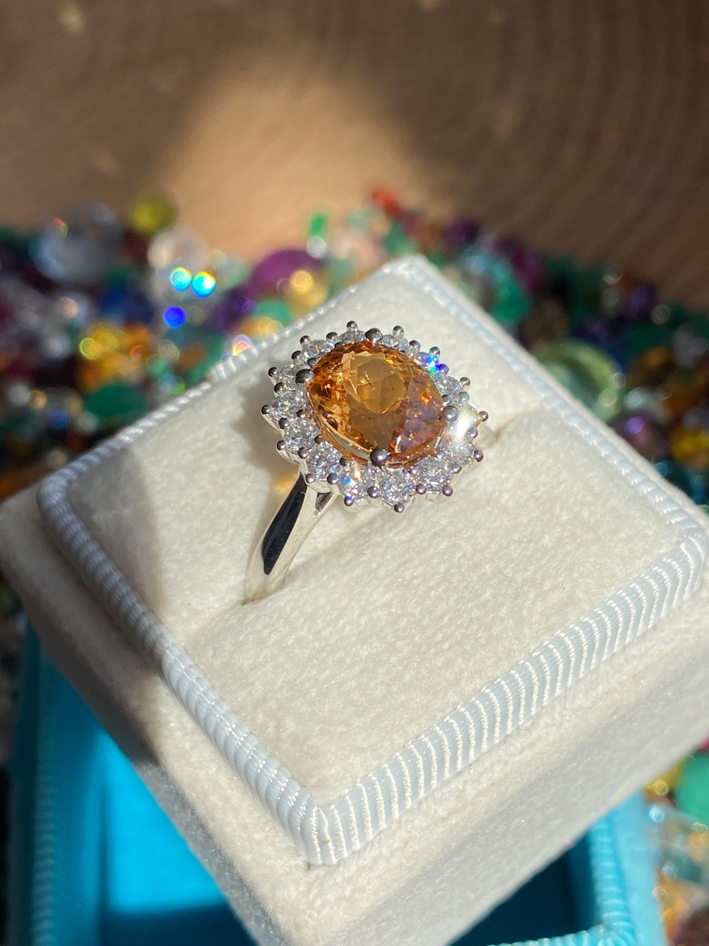 2.46 Carat Golden Topaz and Natural Diamond Ring in Platinum