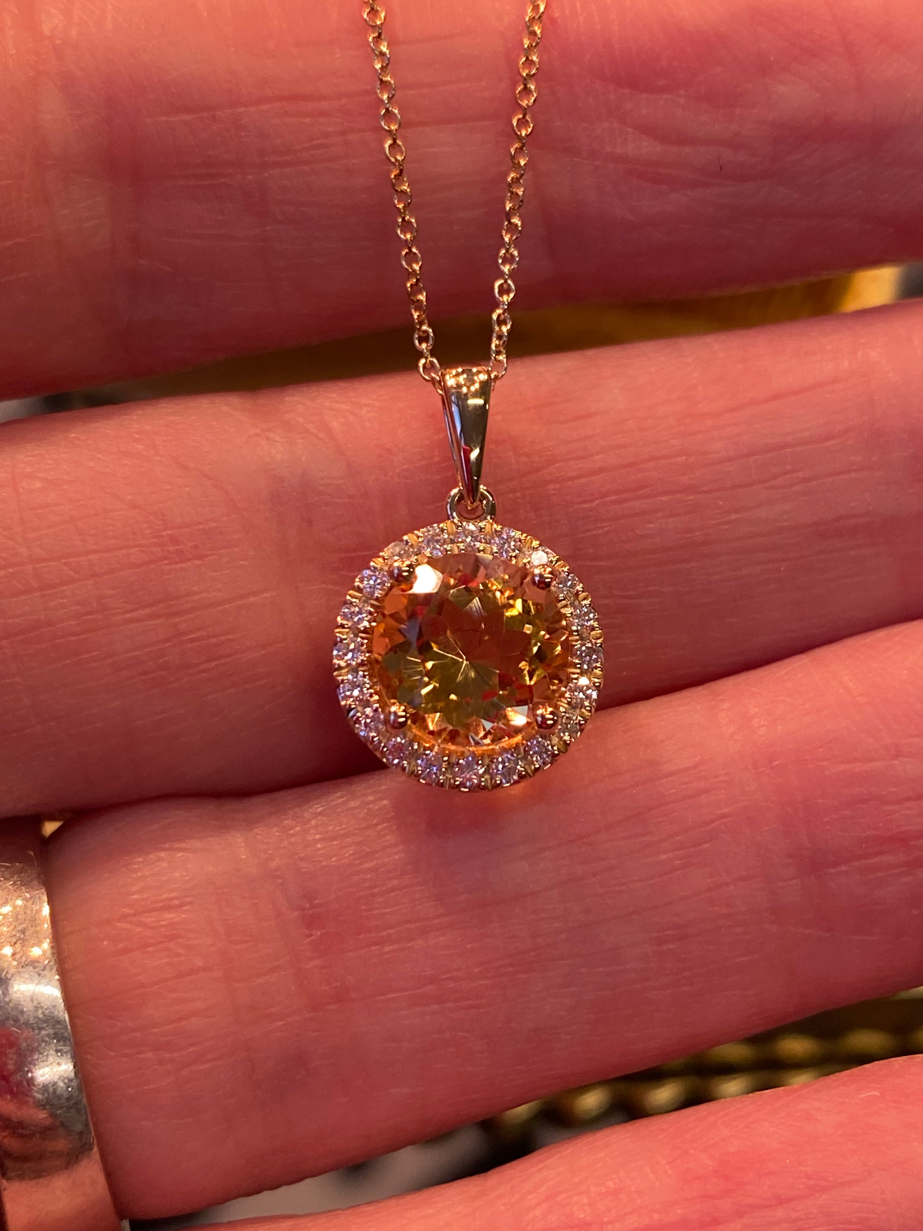 Round Cut Citrine and Natural Diamond Pendant Necklace in 9ct Yellow Gold