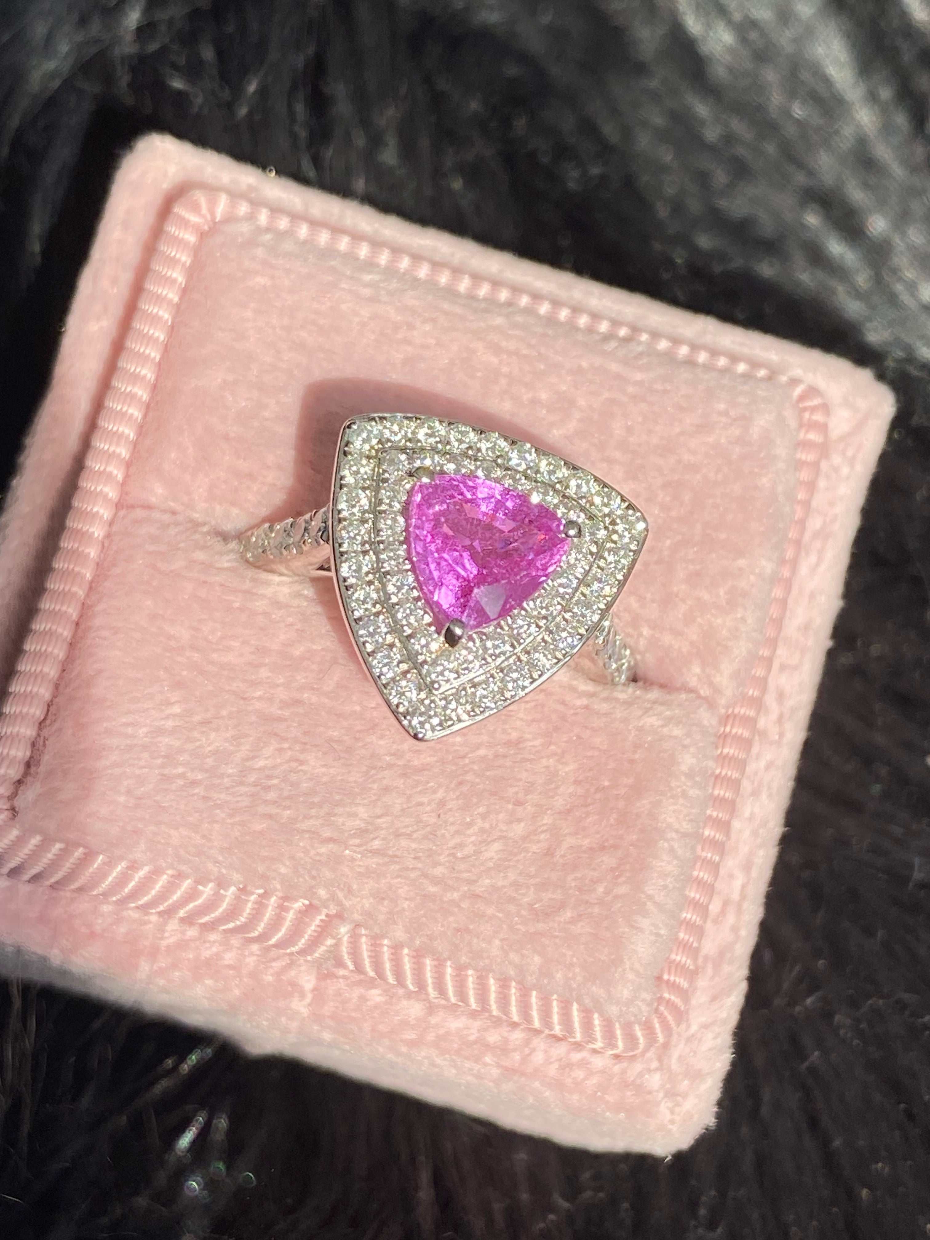 Pink Sapphire Trillion Cut Ring in Platinum