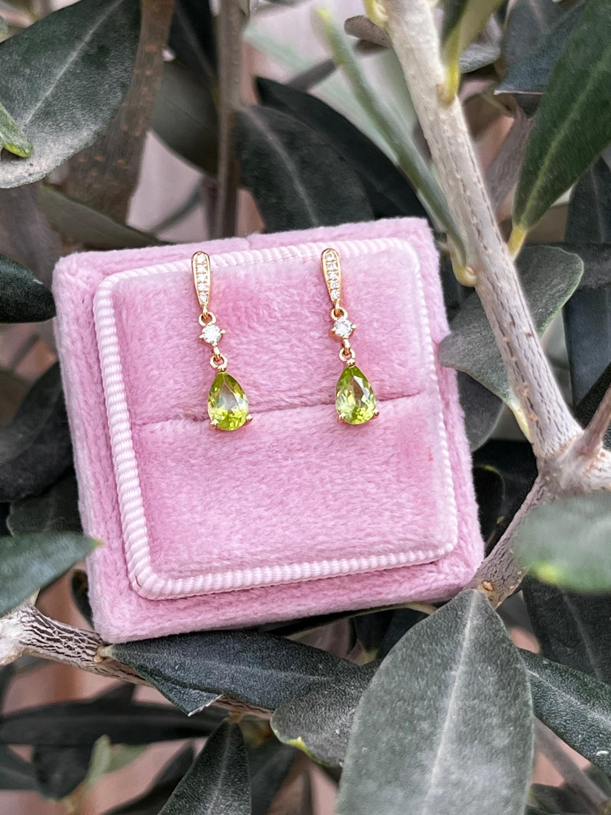 0.93 CTW Peridot and Diamond Drop Earrings in 18ct Yellow Gold