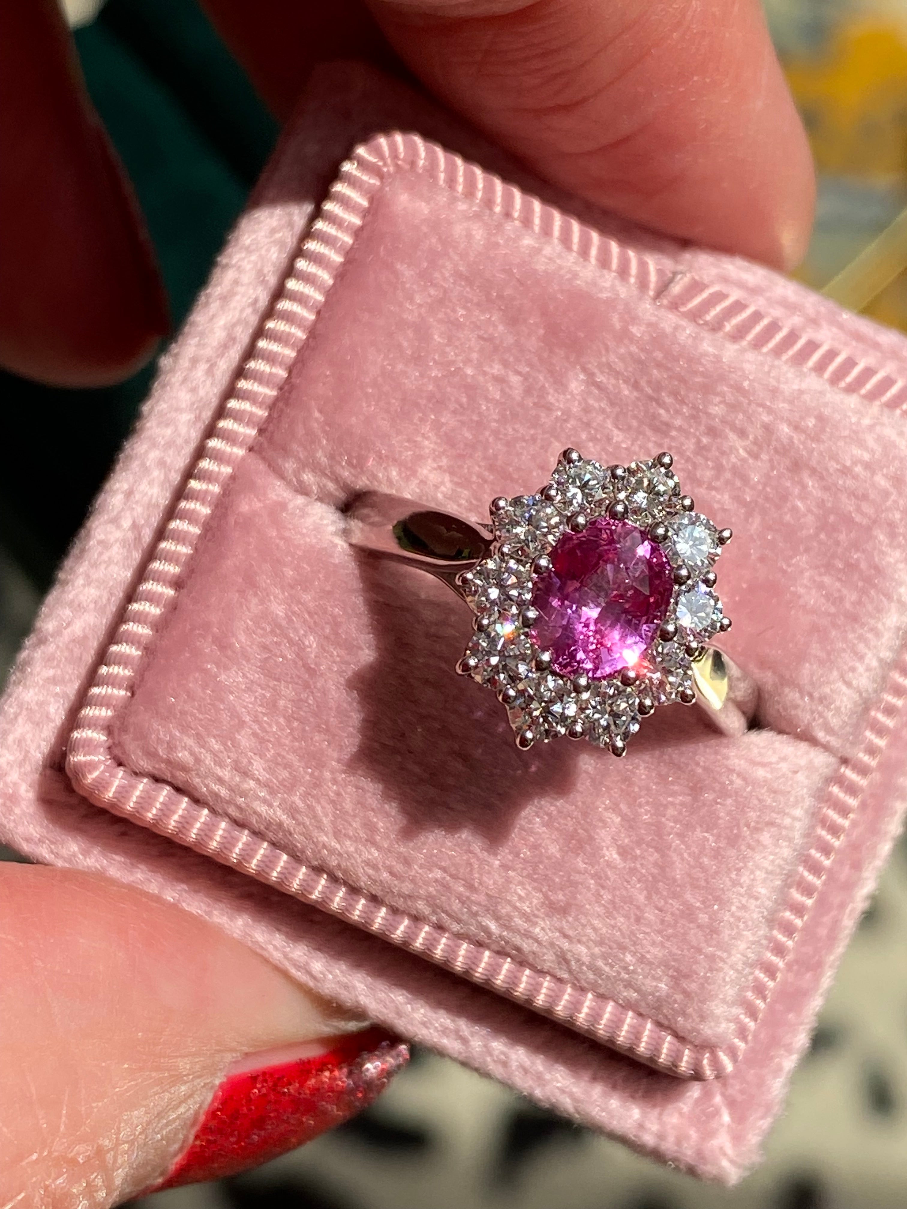 1.81 CTW Pink Sapphire and Natural Diamond Ring in Platinum