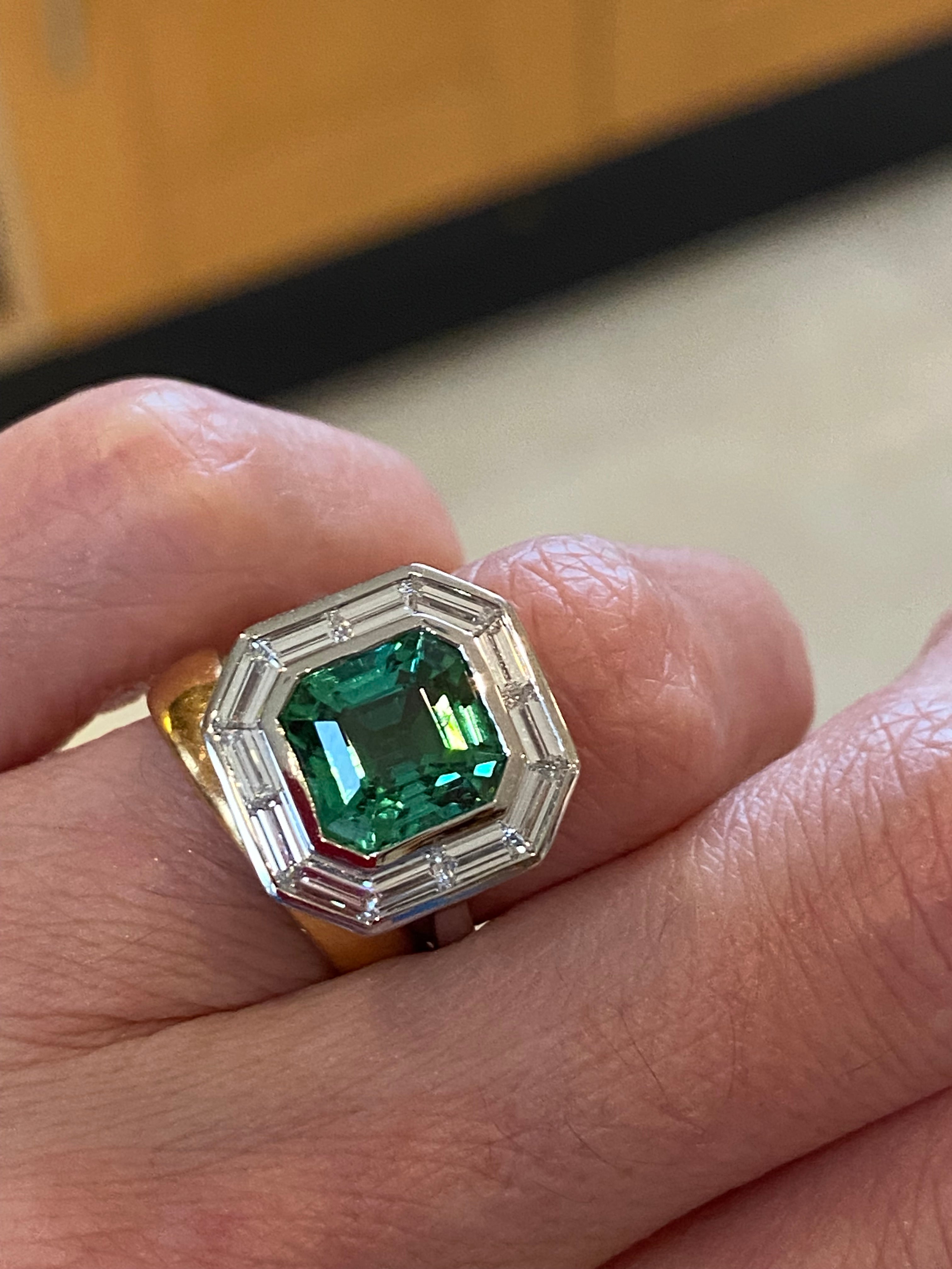 3.98 Carat Mint Tourmaline and 1.15ctw Natural Diamond Ring in Platinum