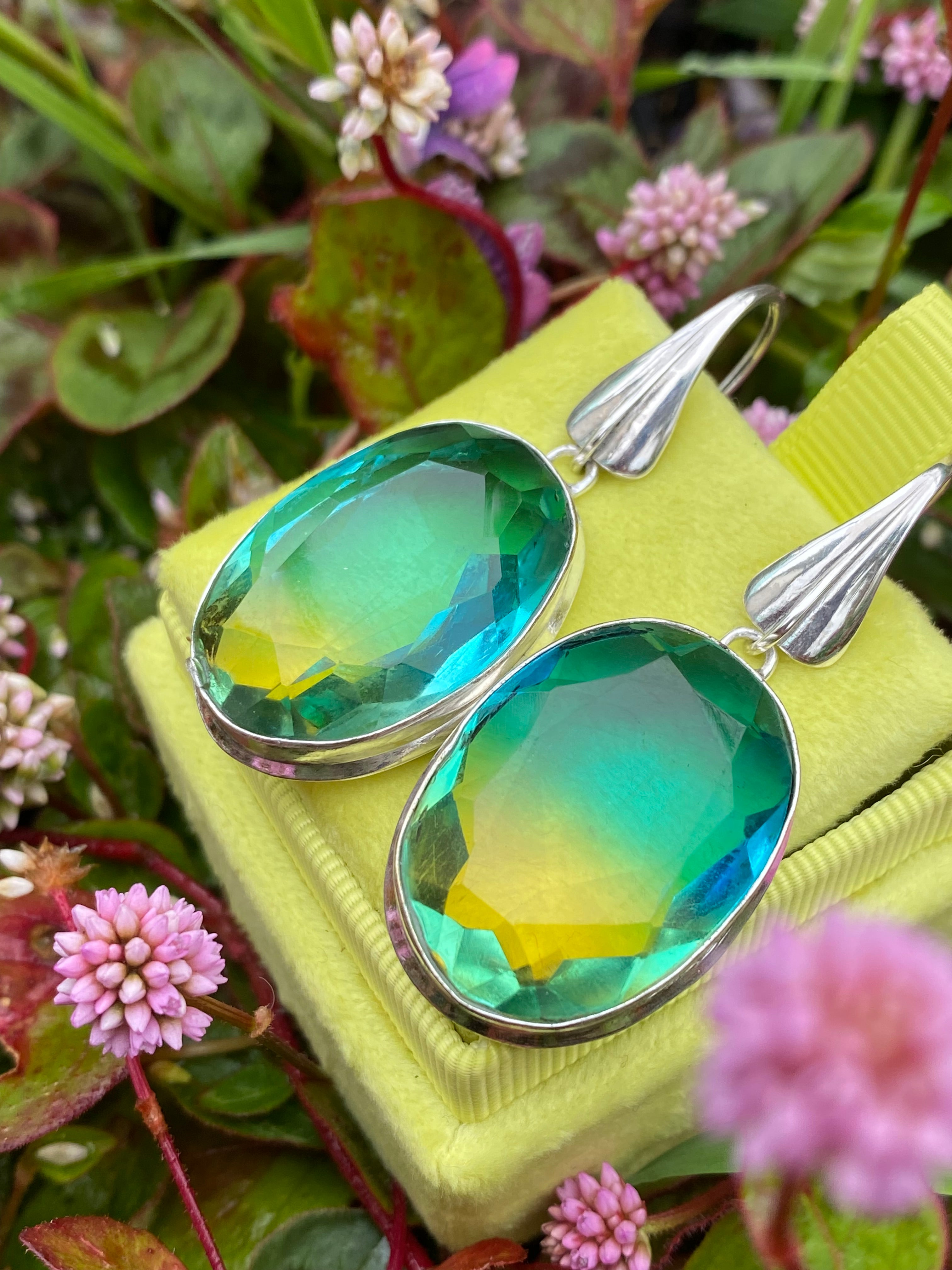 80 CTW Oval Cut Synthetic Tourmaline Earrings in Sterling Silver