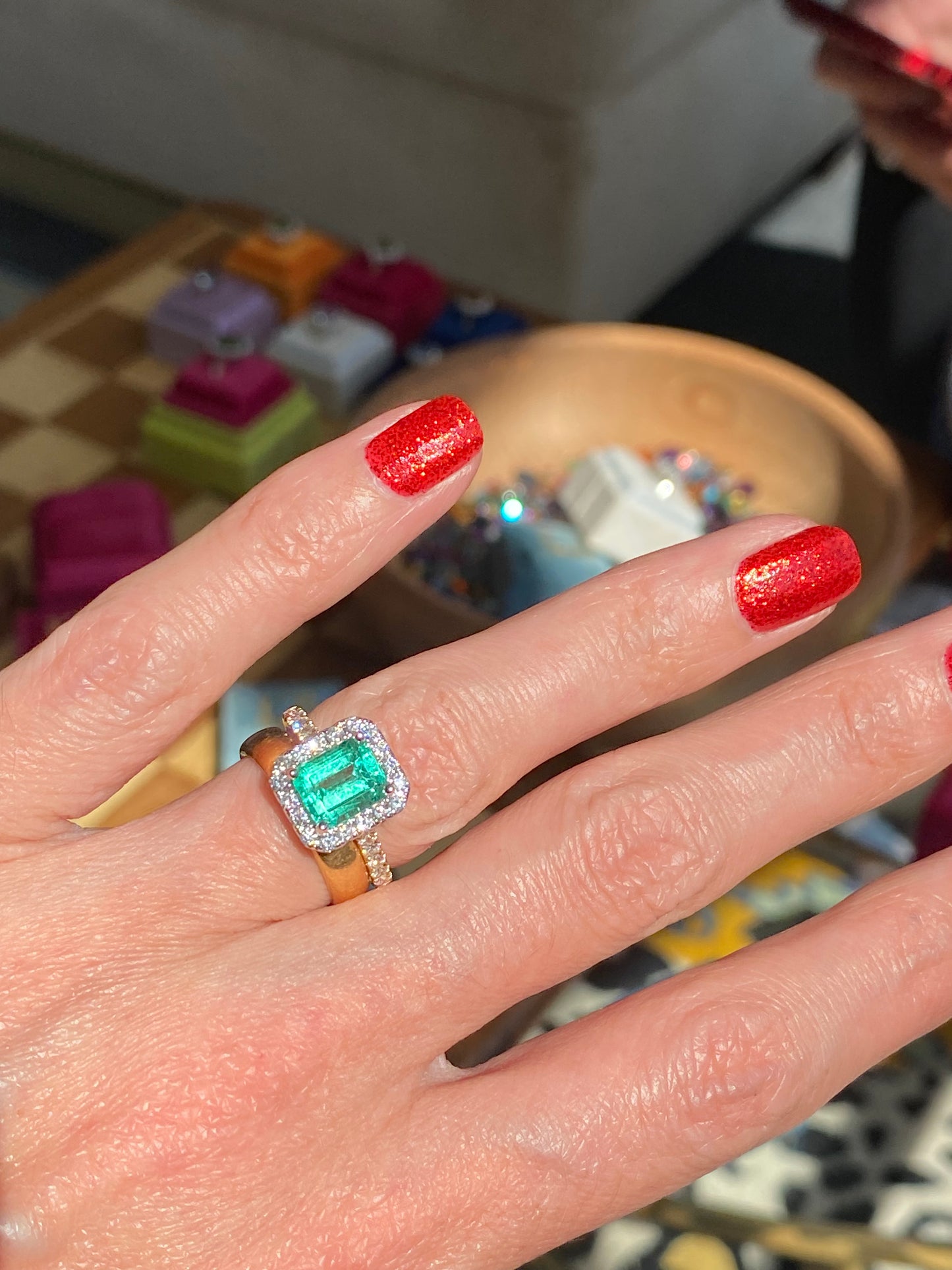 1.64 Carat Colombian Emerald and Natural Diamond Ring in 18ct White and Yellow Gold