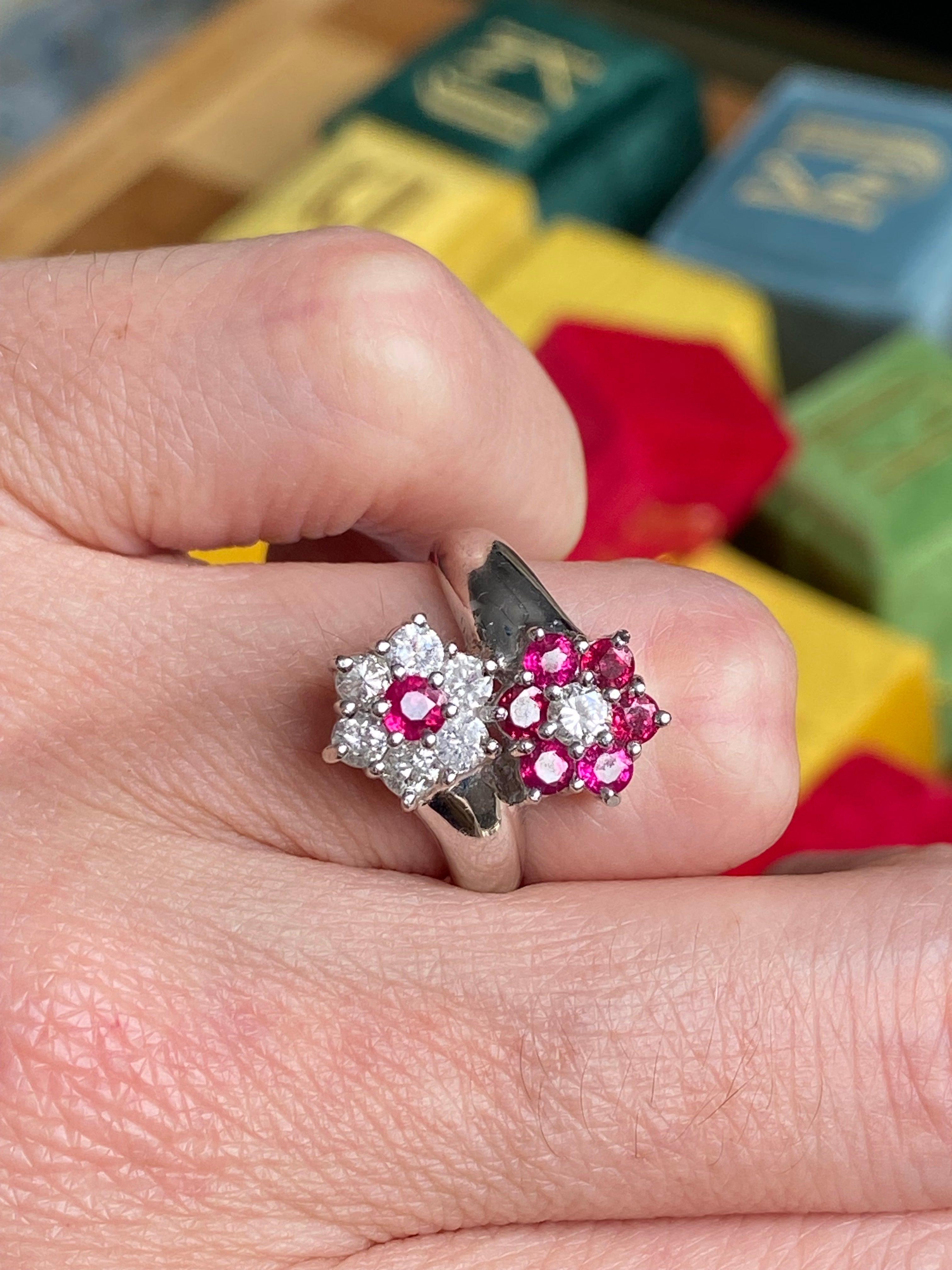 1.21 CTW Ruby and Natural Diamond Double Daisy Halo Ring in Platinum