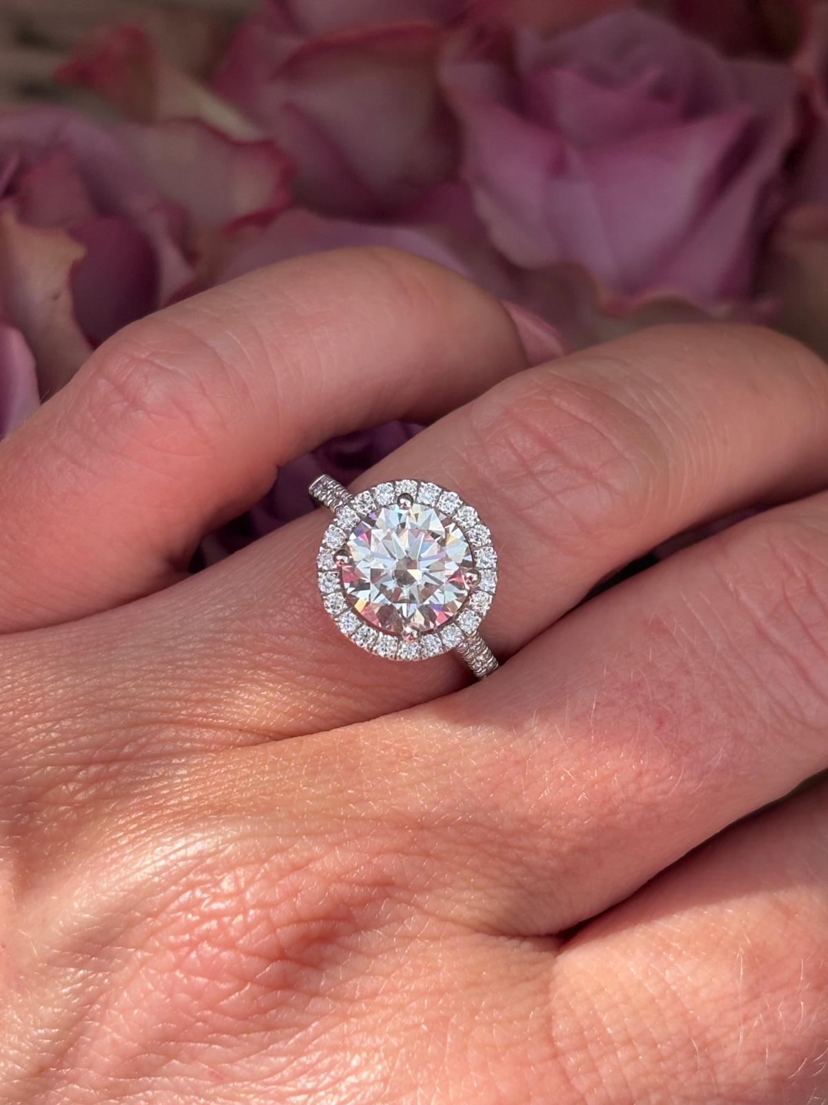 3.09 CTW Round Cut Moissanite Halo Engagement Ring in Sterling Silver