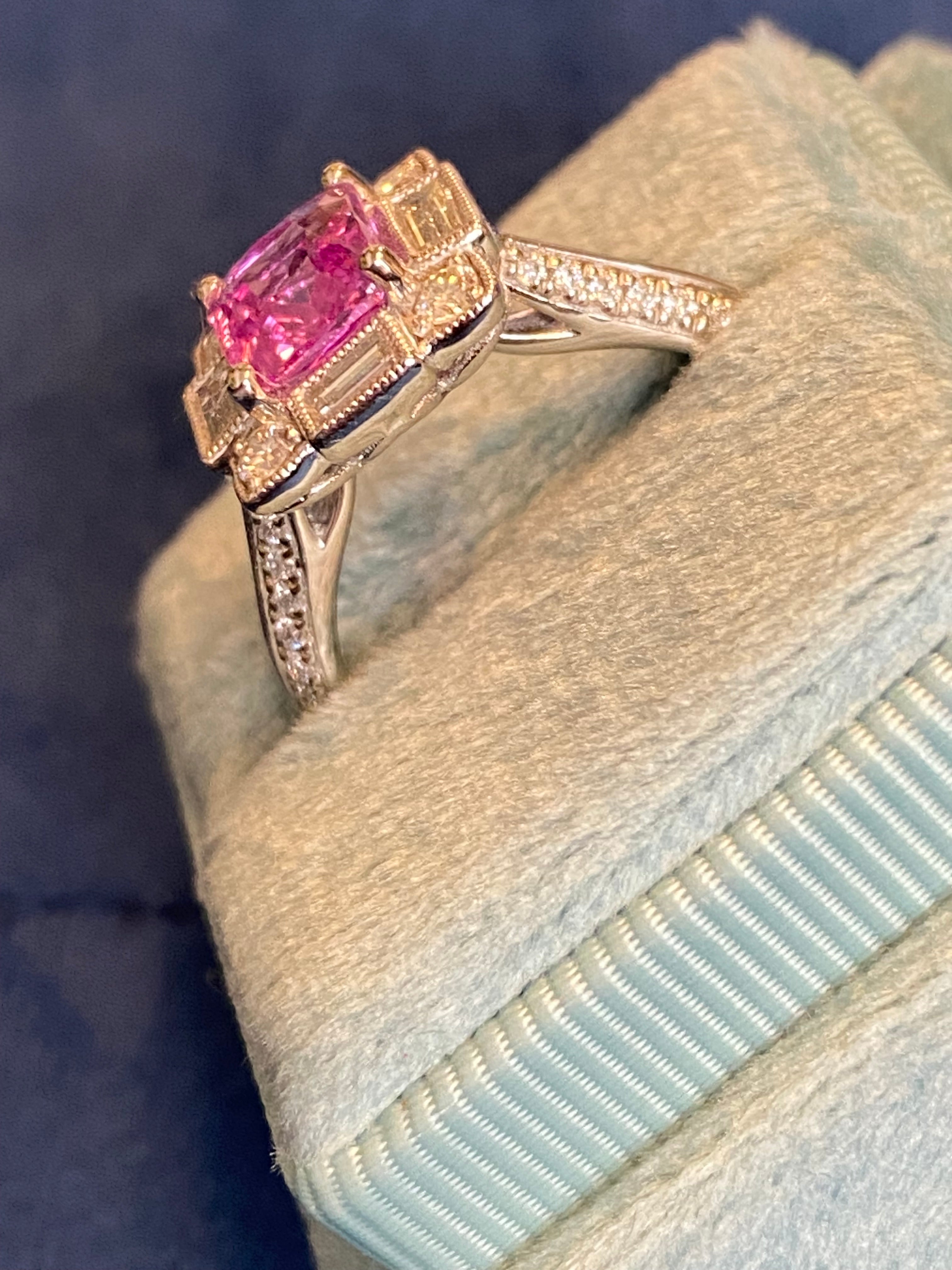 Candy Pink Sapphire Art Deco Style Ring in Platinum