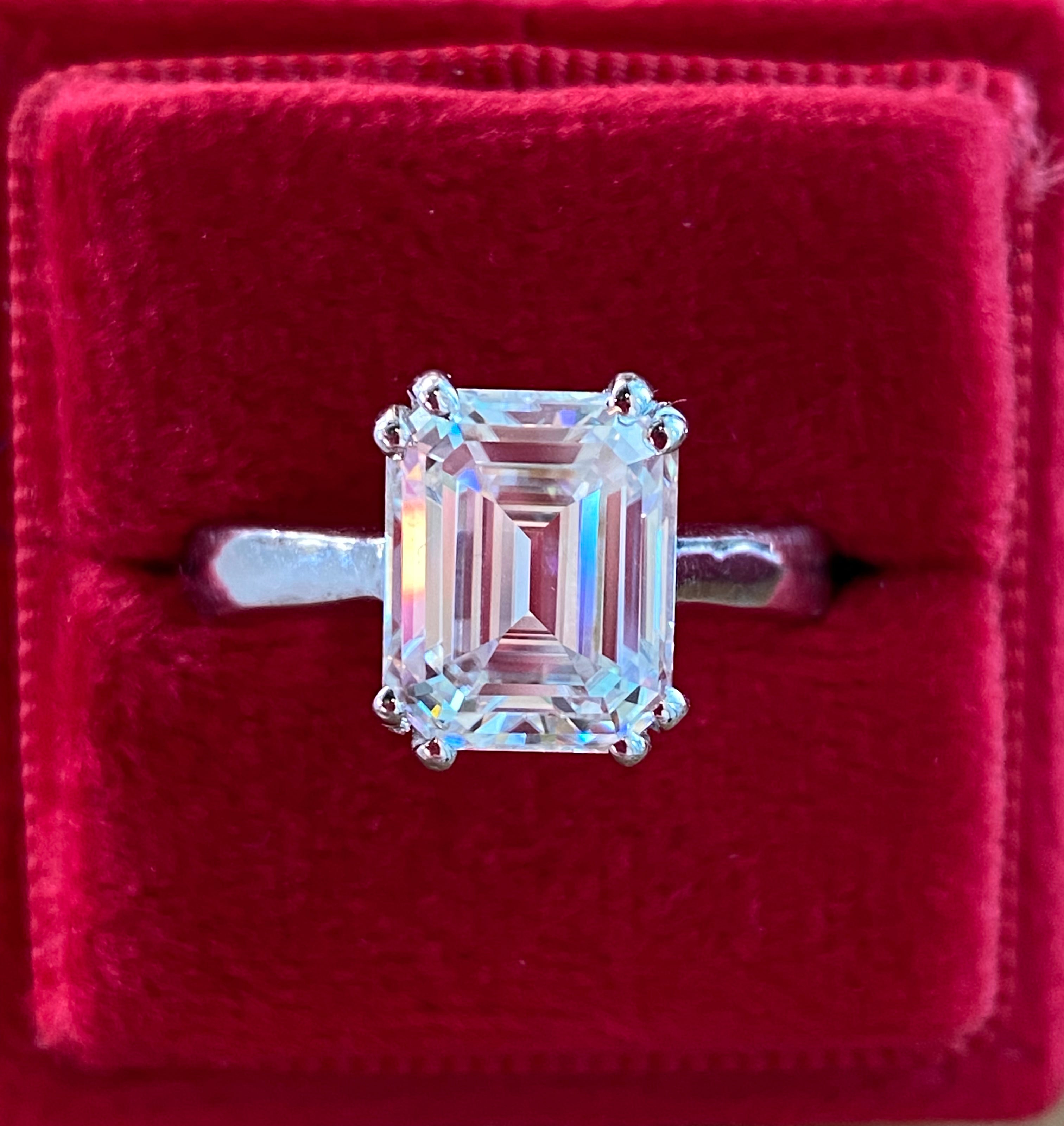 3.50 Carat Emerald Cut Moissanite Solitaire Engagement Ring in Sterling Silver
