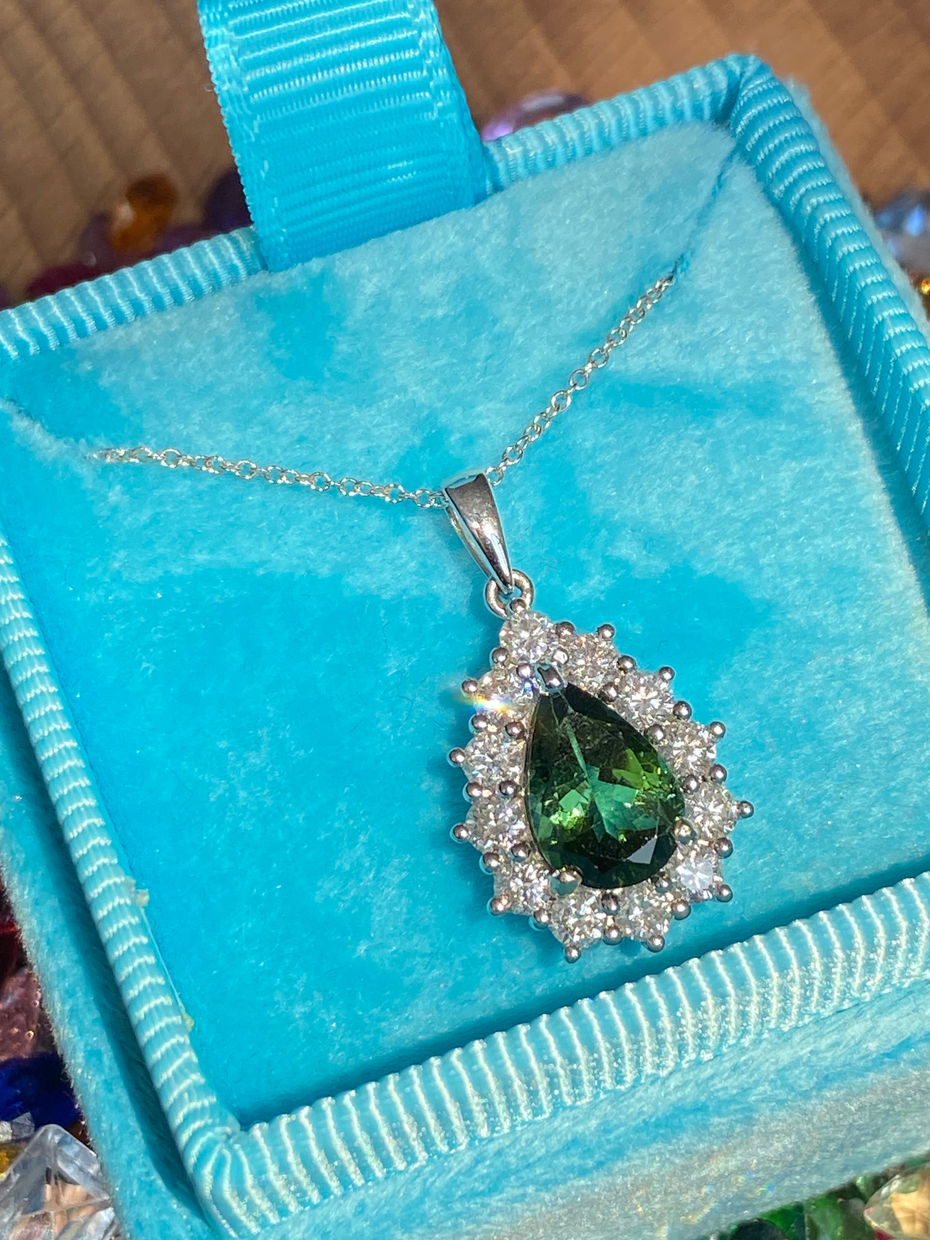 2.61 CTW Green Tourmaline and Natural Diamond Pendant Necklace in 18ct White Gold