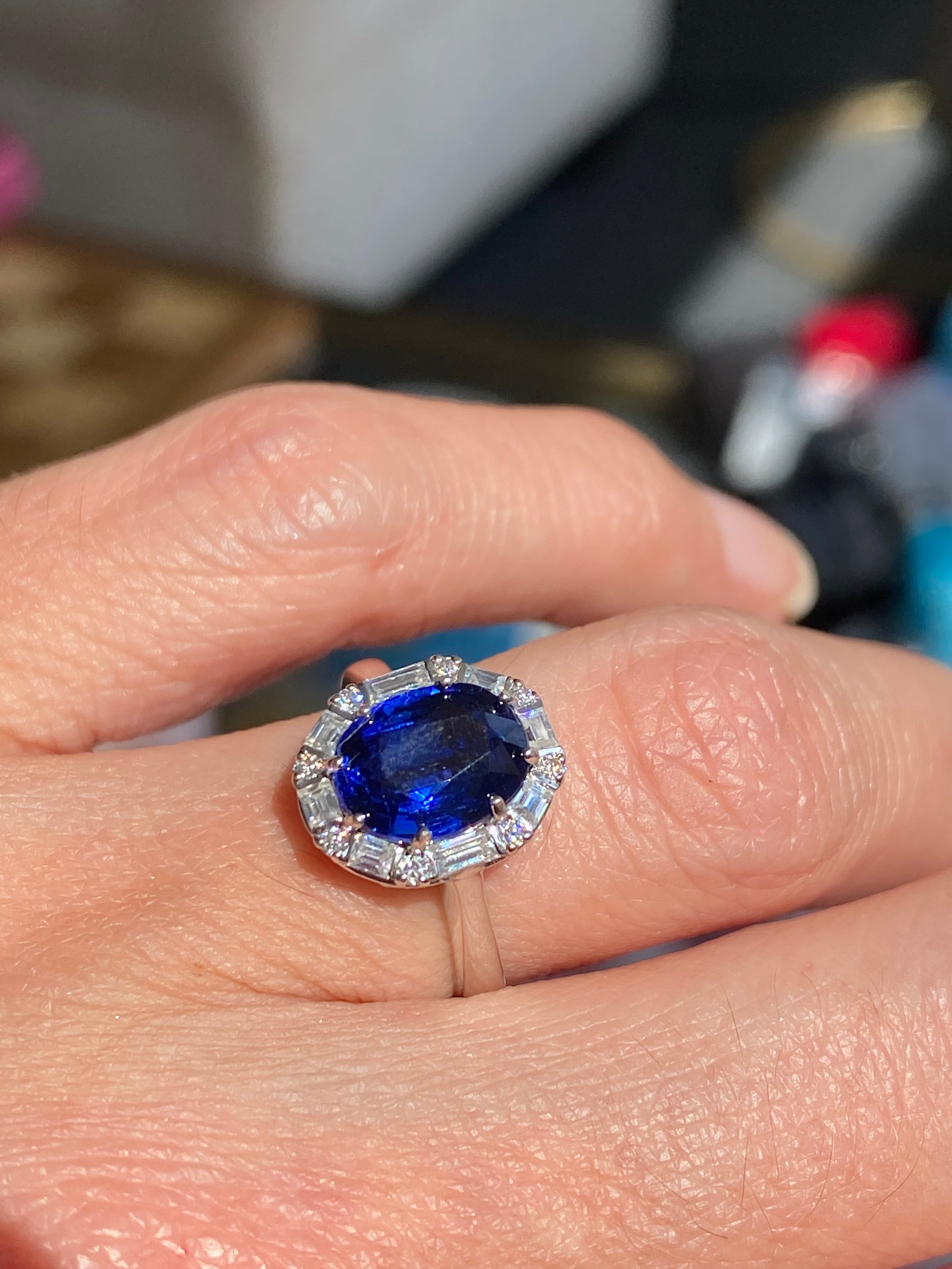 2.90 CTW Oval Cut Kyanite and Moissanite Halo Ring in Sterling Silver