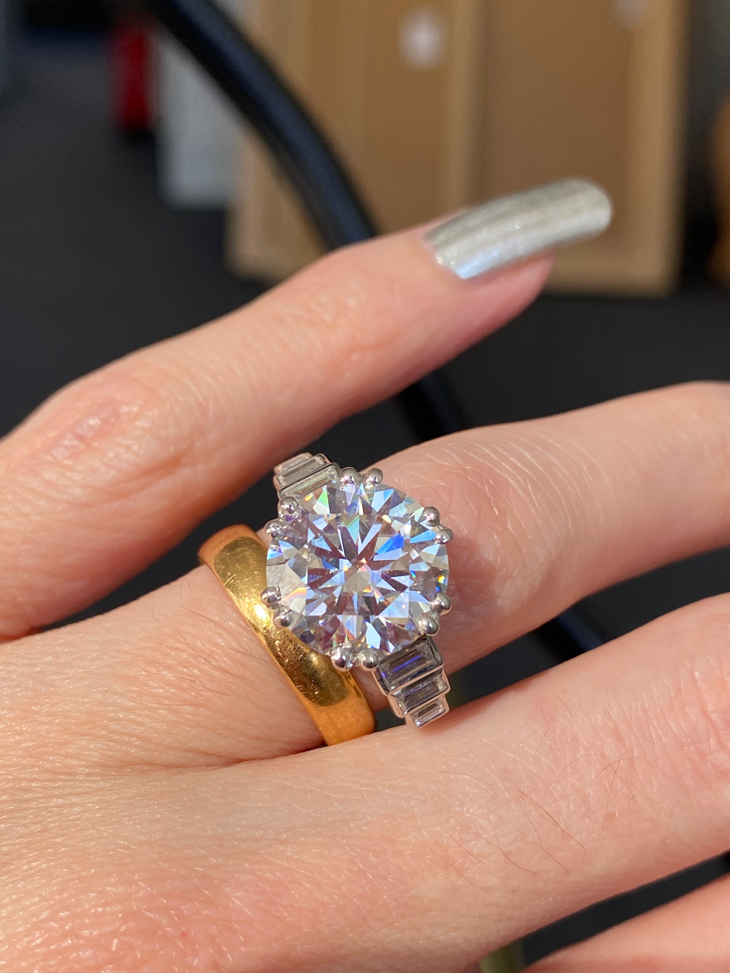 6.45 CTW Round Brilliant Cut Moissanite Solitaire Engagement Ring in Sterling Silver