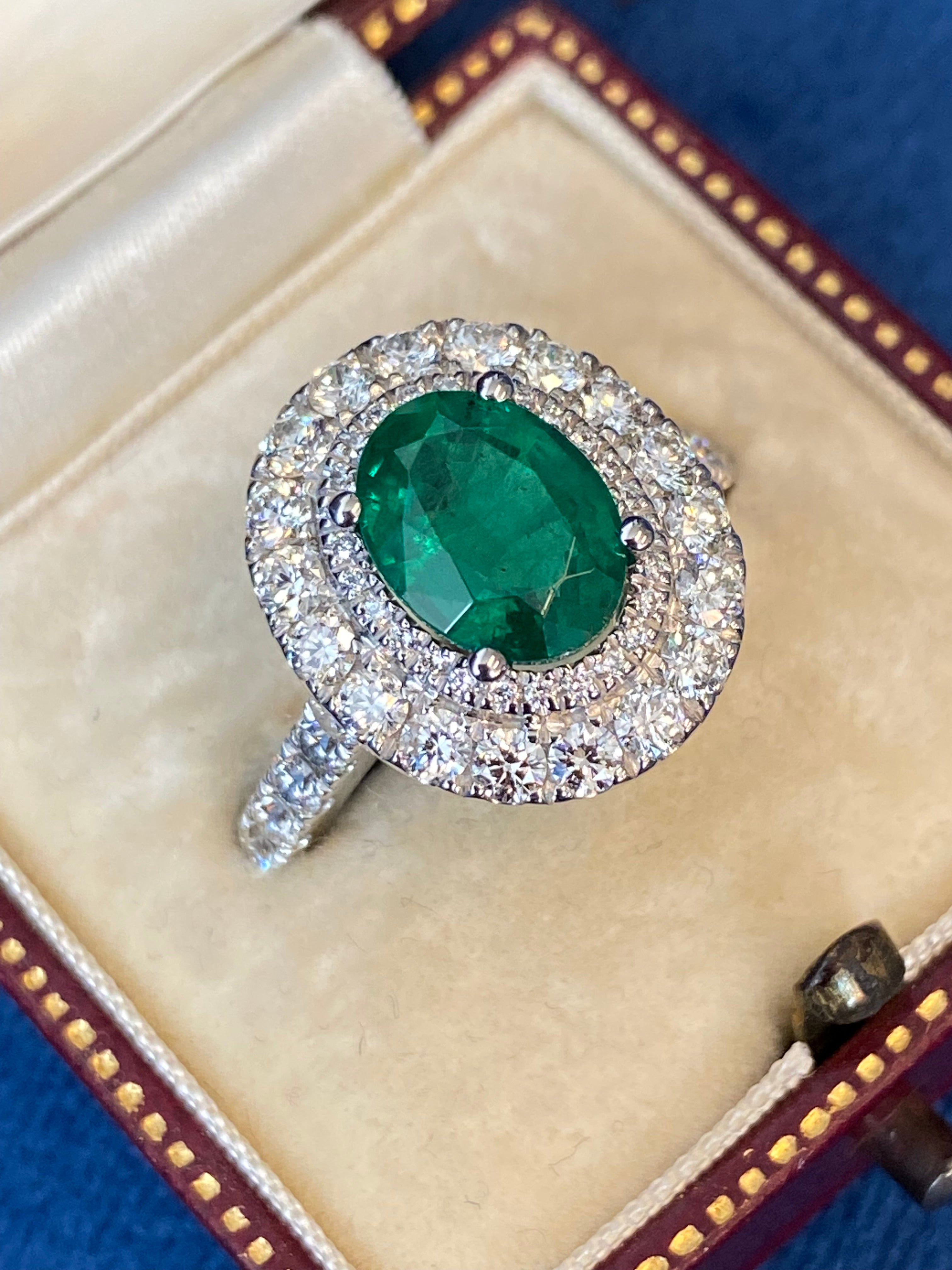 3.11 CTW Emerald and Natural Diamond Double Halo Ring in Platinum