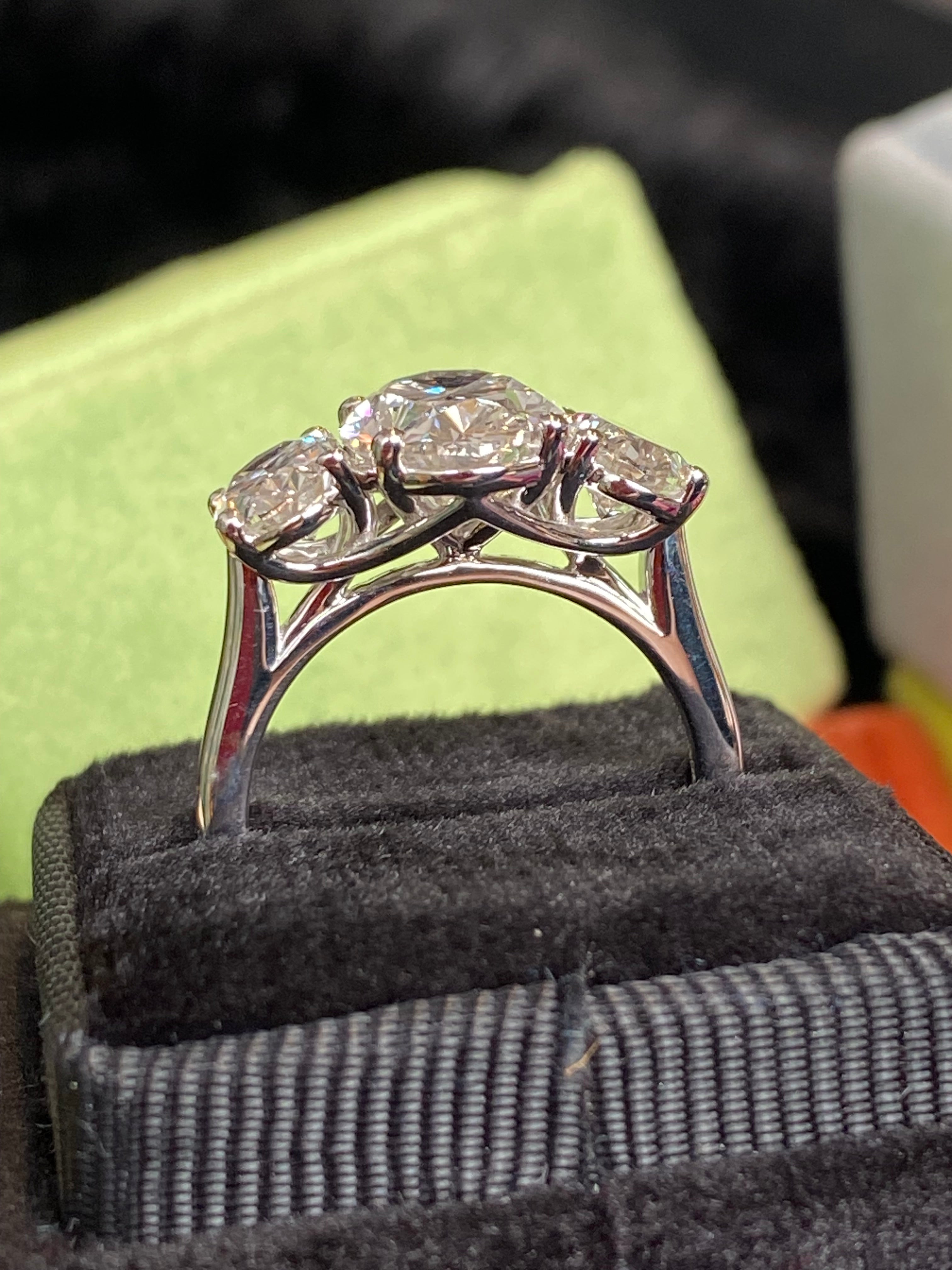 4.95 CTW Oval Cut D Colour VS2 Lab Diamond Three Stone Ring in Platinum
